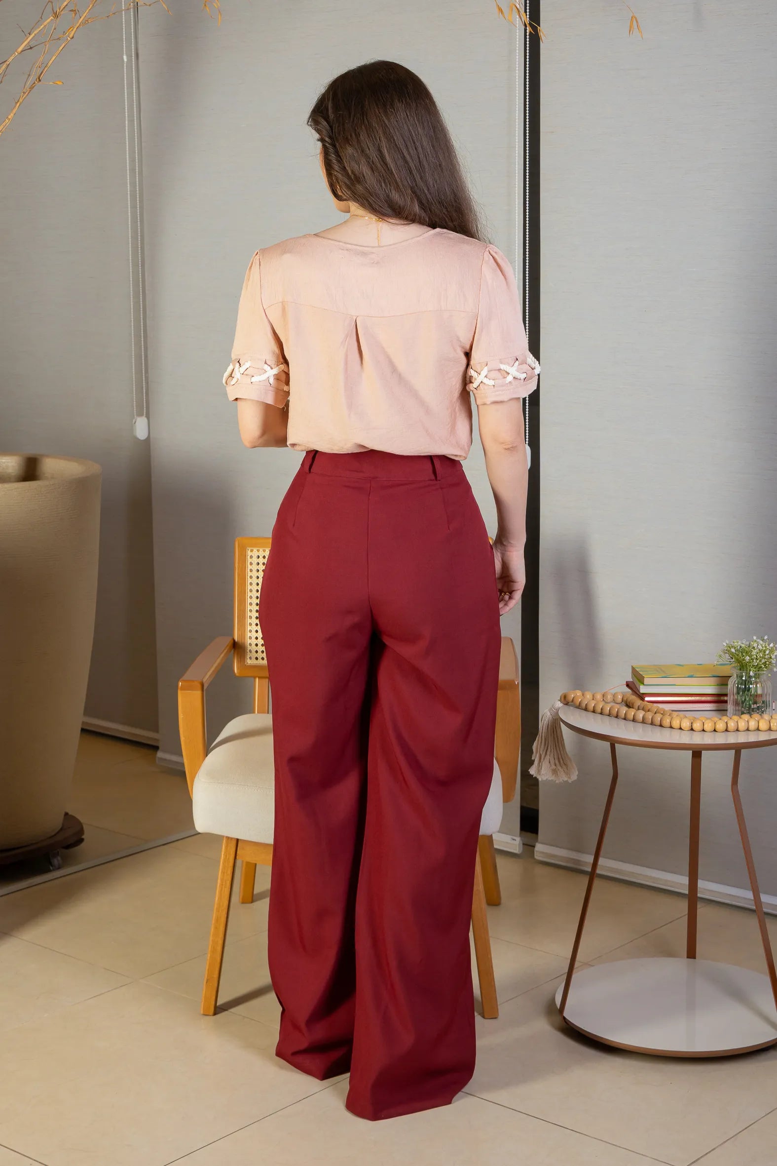 Blusa Manga Curta Detalhe Trançado Visco Nature Dira Paes Rose