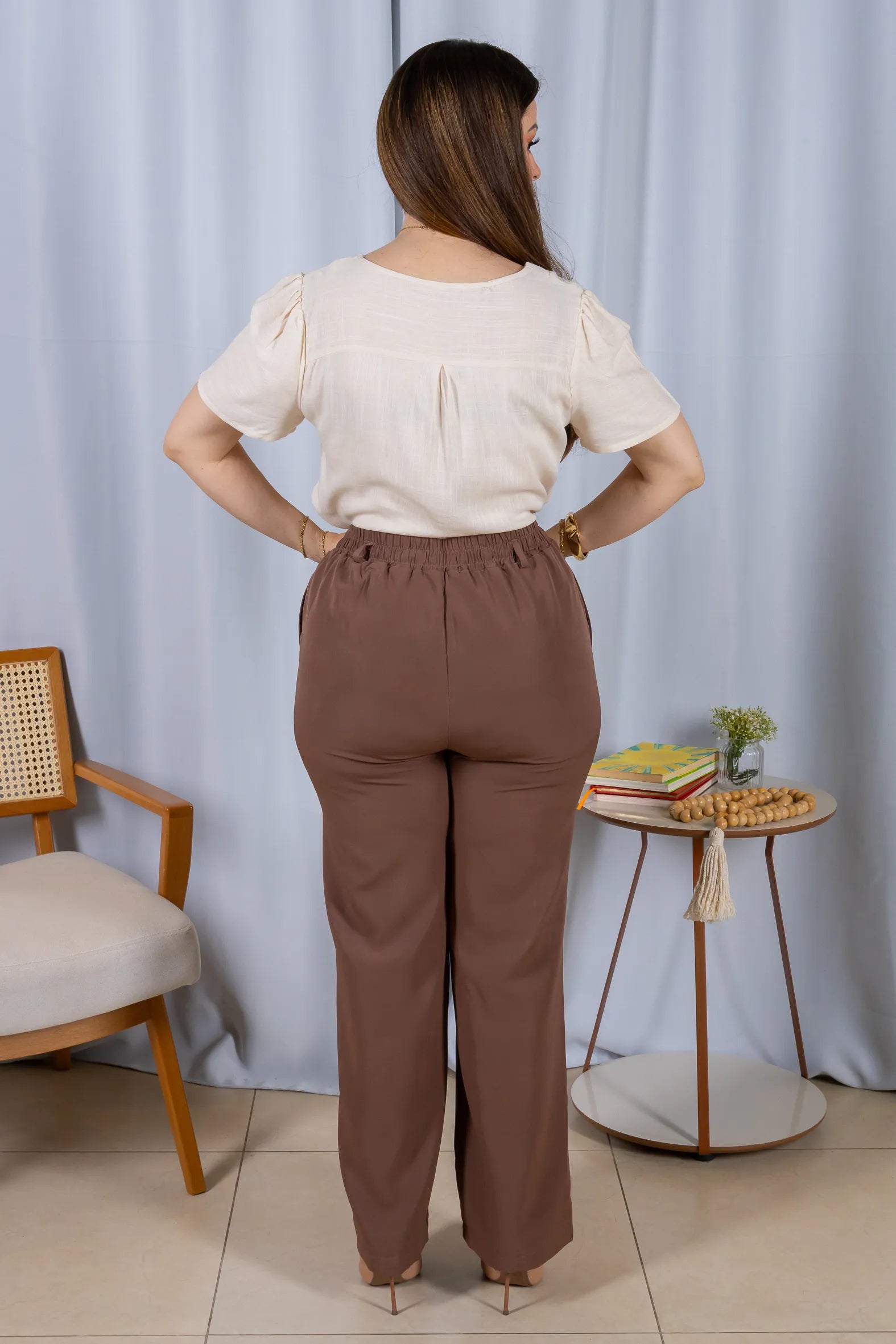 Blusa Manga Curta Colo Bordado Flores Visco Linho Elaine Bege