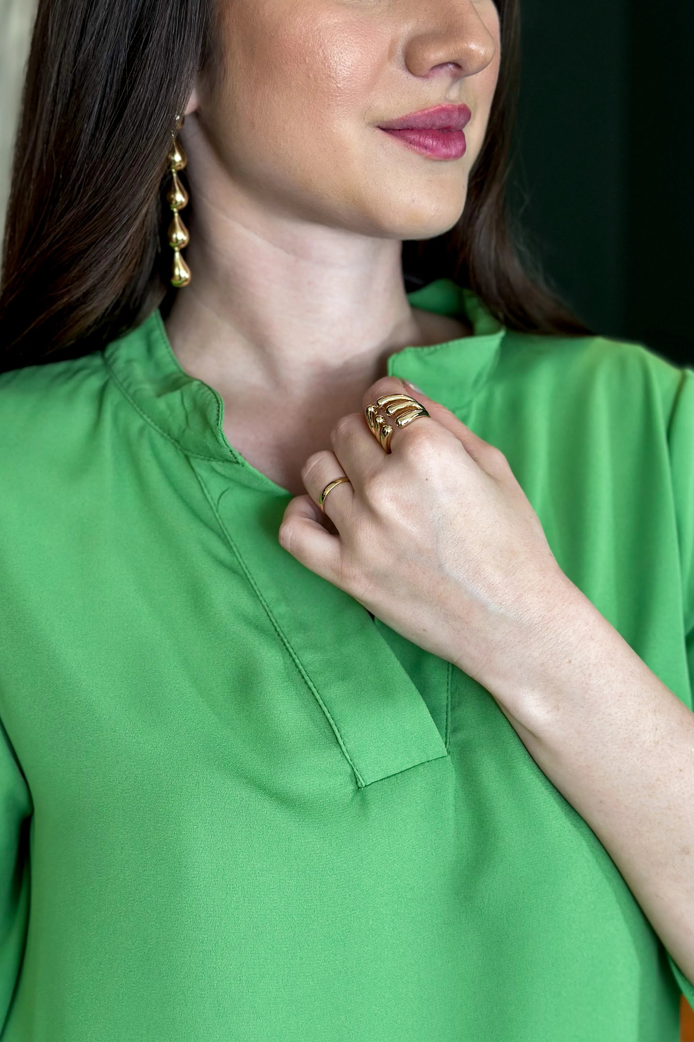 Blusa Manga 3/4 Decote "V" Deise Verde