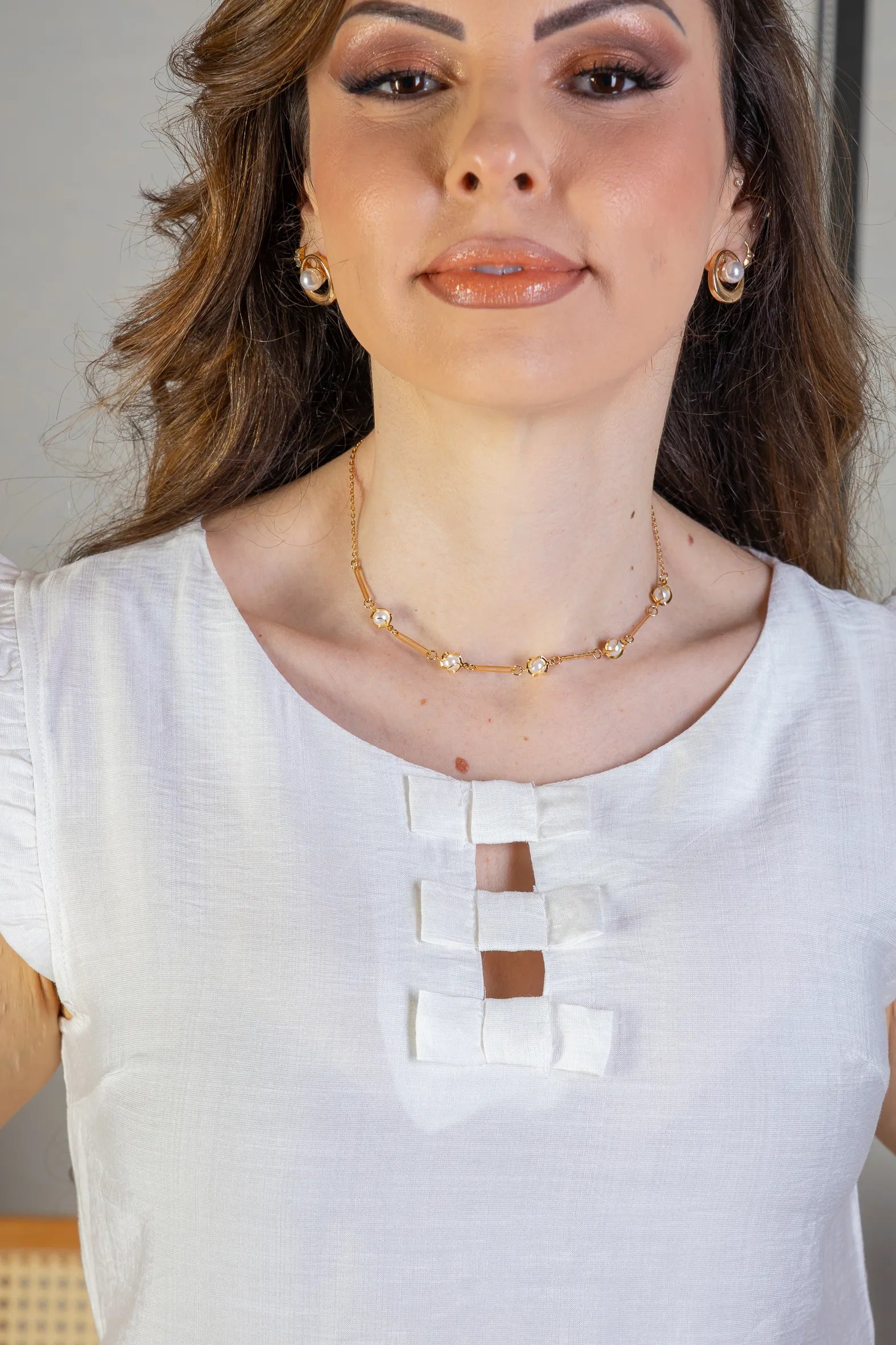 Blusa Regata Detalhe Laços Poli-linho Sandy Lima Branca