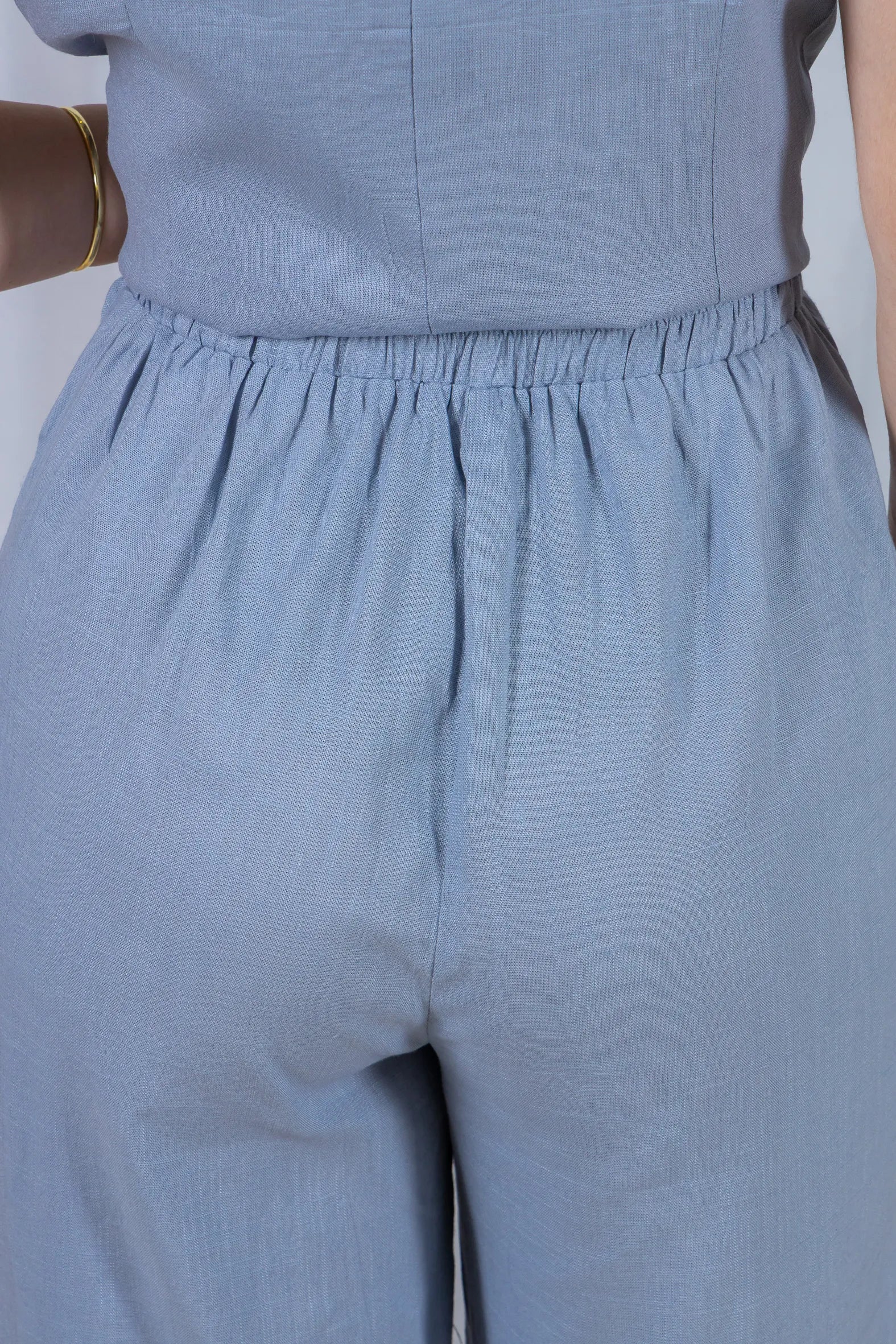 Calça Pantalona Cós com Elástico Visco Linho Flávia Azul