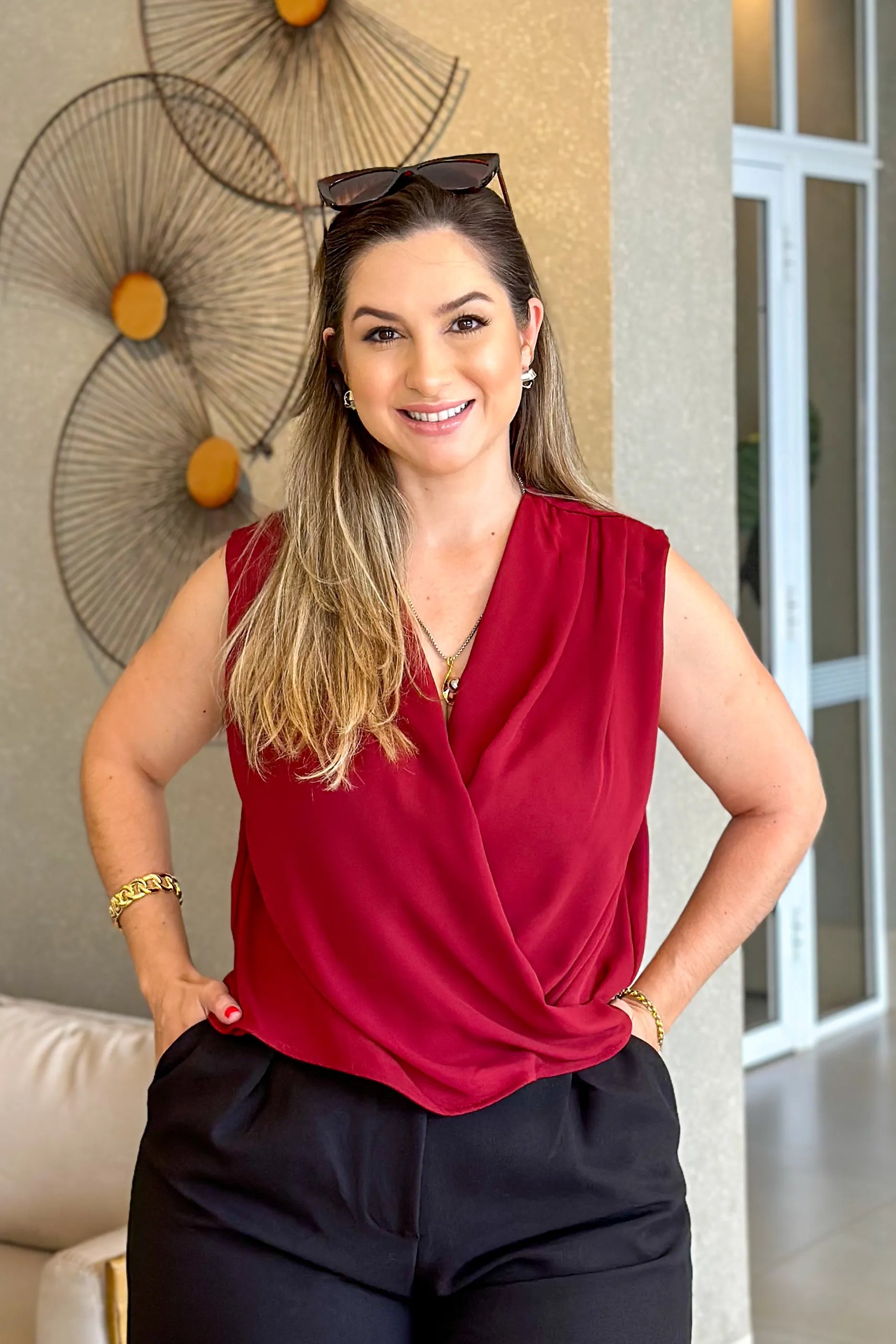 Blusa Regata Decote Transpassado Marcela Marsala