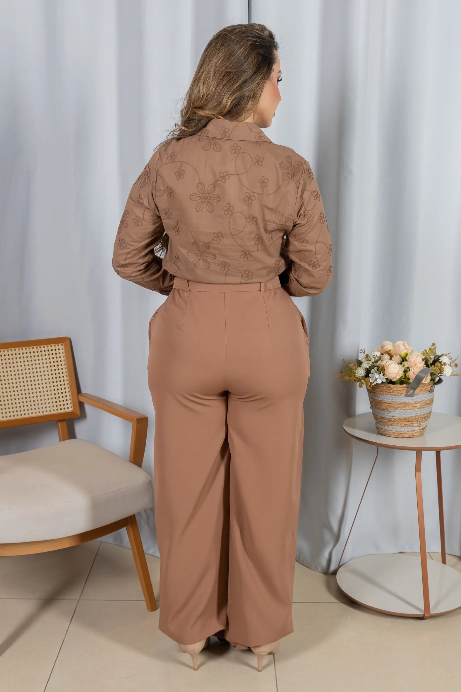 Camisa Manga Longa em Laise Serena Marrom