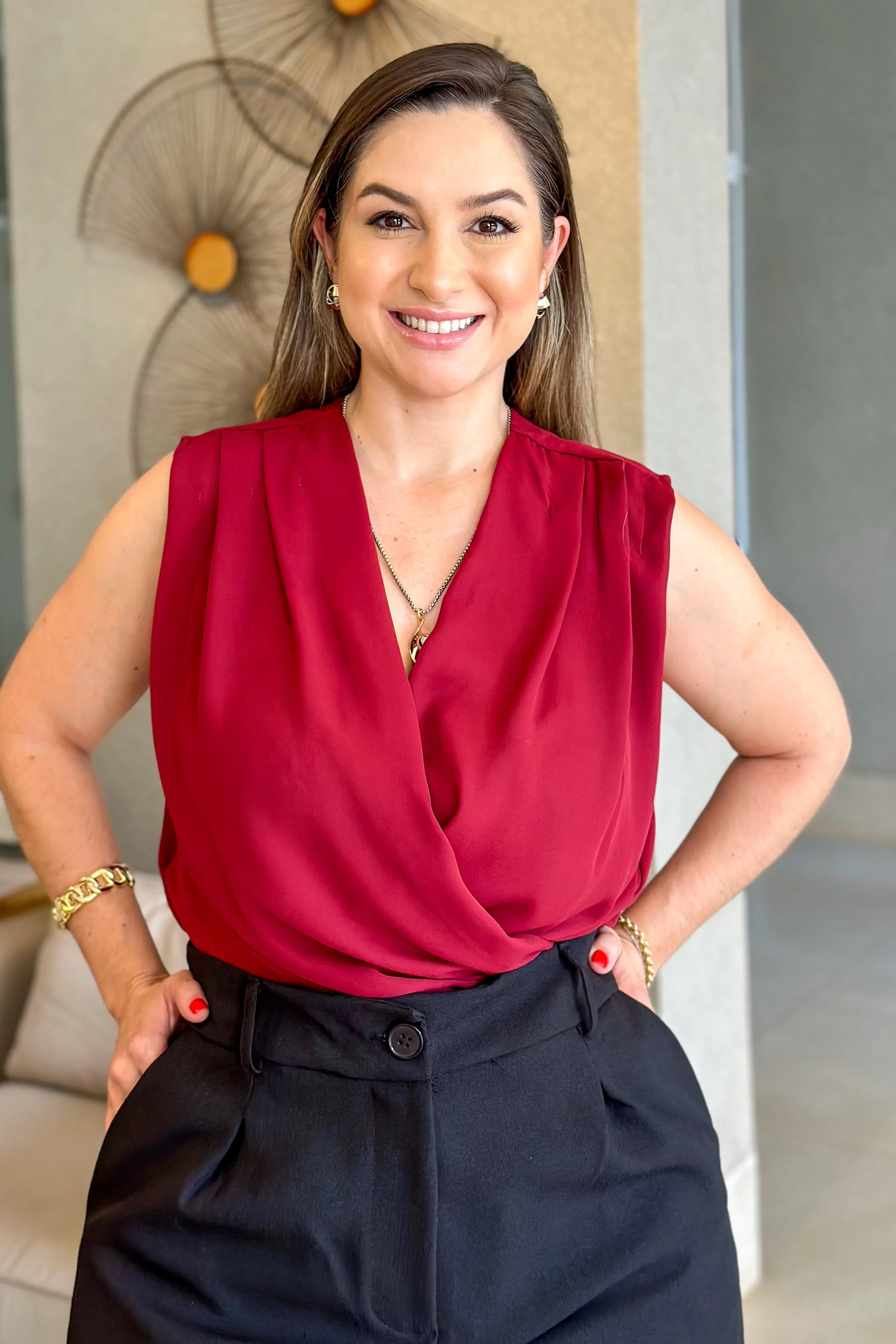 Blusa Regata Decote Transpassado Marcela Marsala