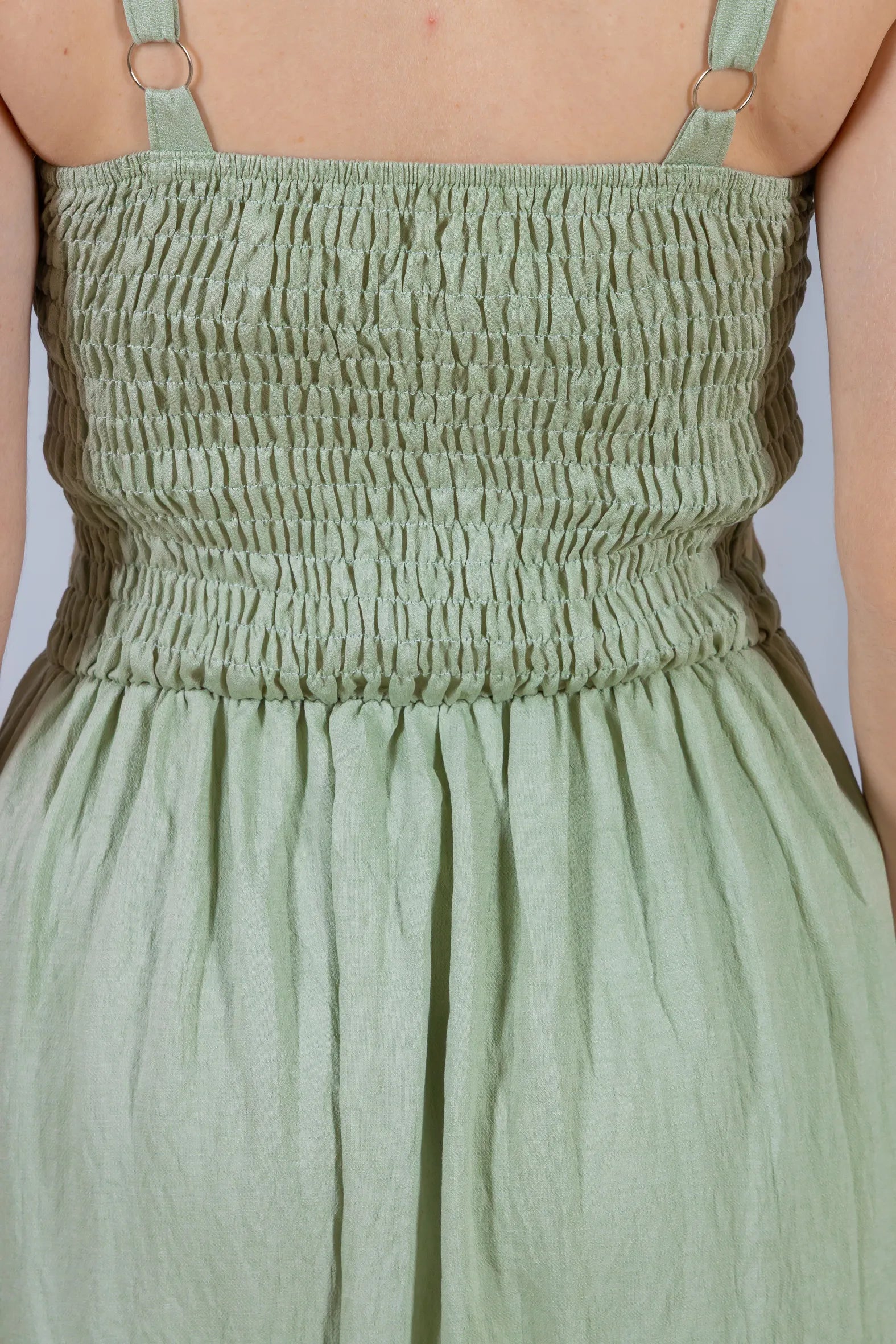 Vestido Midi Alças Detalhe Bordado Crepe Brise Lorena Verde