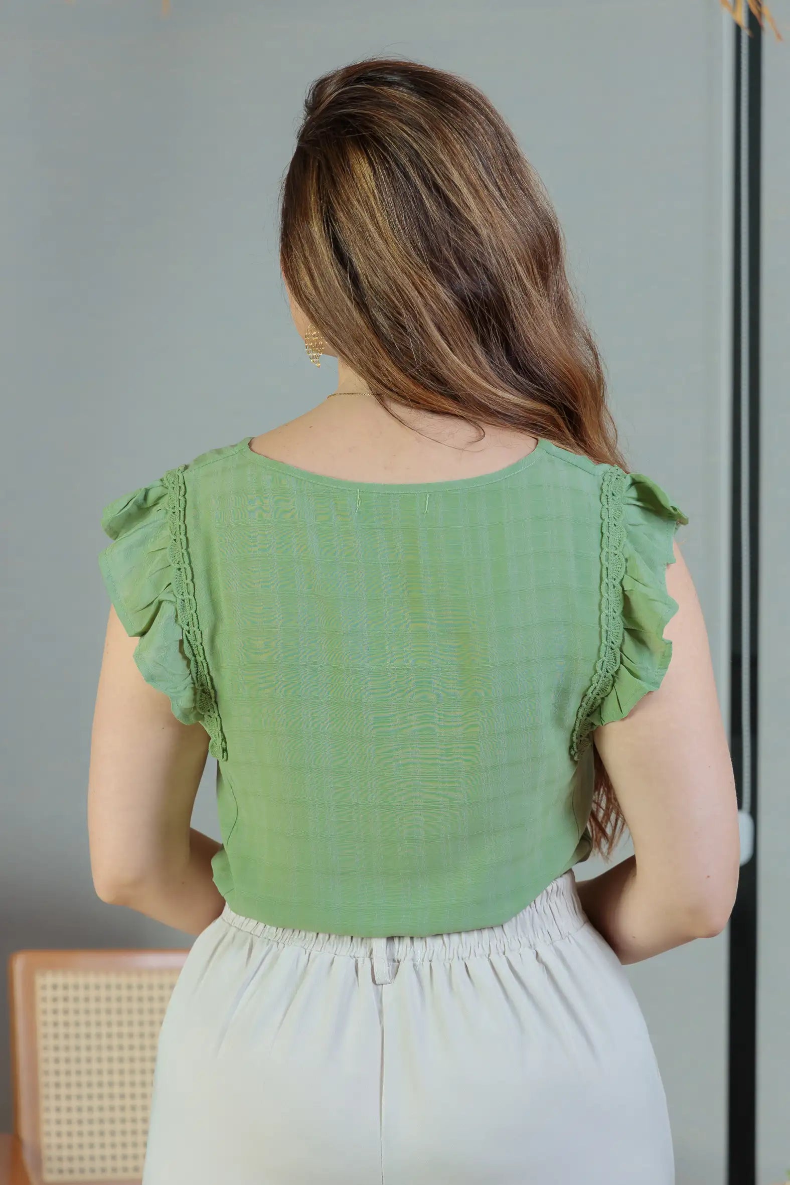 Blusa Detalhe Bordado Manga Soft Cotton Selena Verde