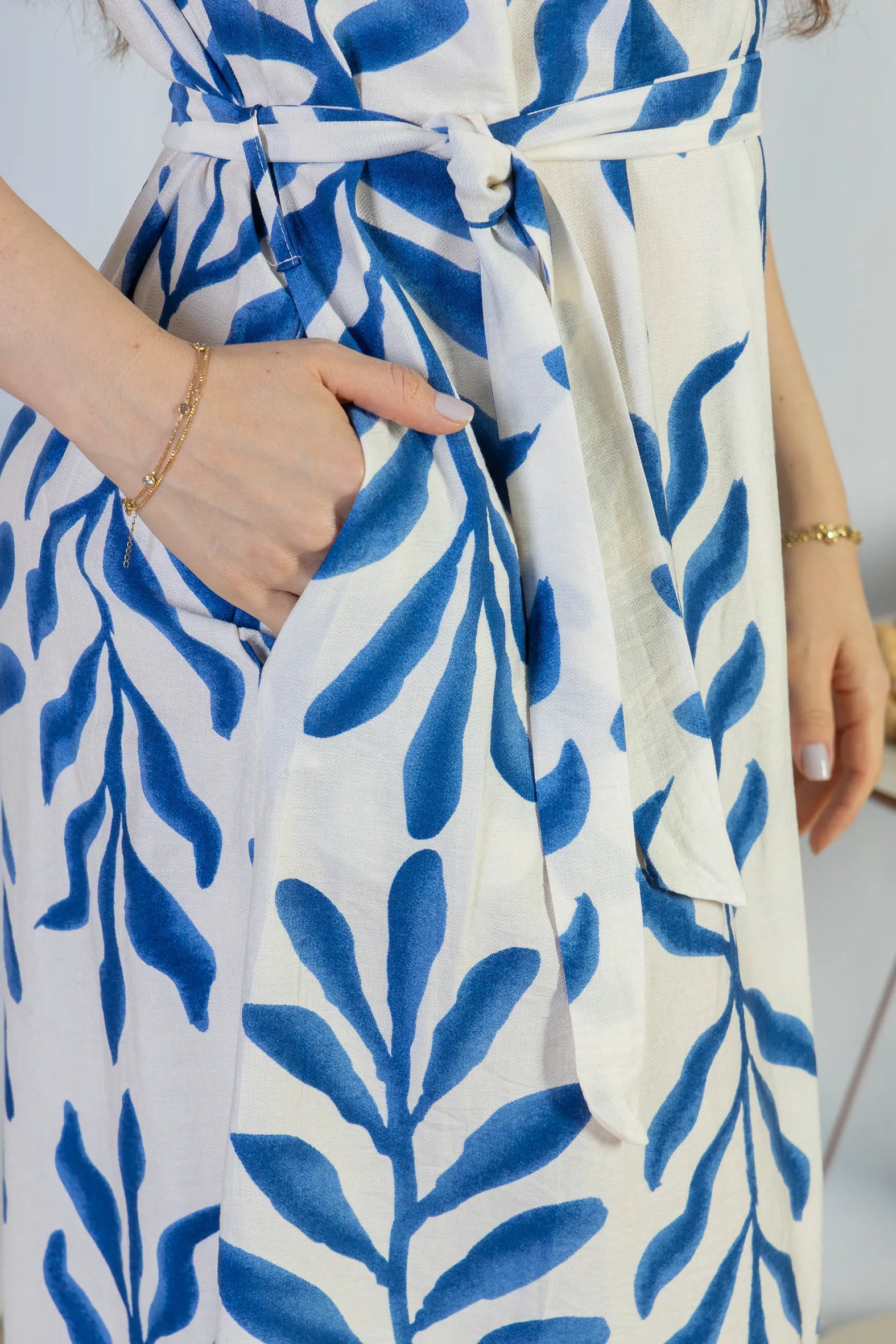 Vestido Midi Regata Visco Rústico Luana Estampado Azul