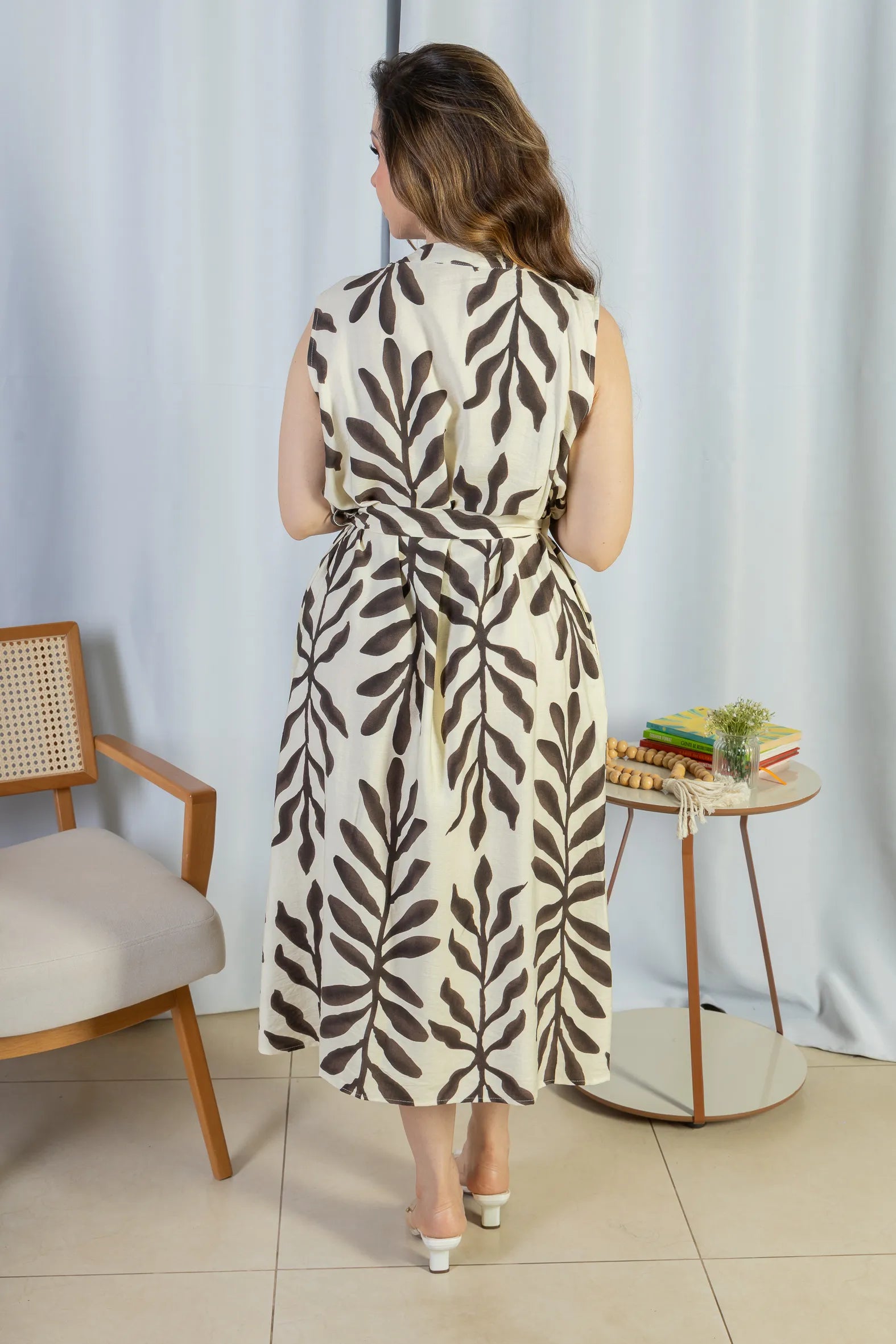 Vestido Midi Regata Visco Rústico Luana Estampado Marrom