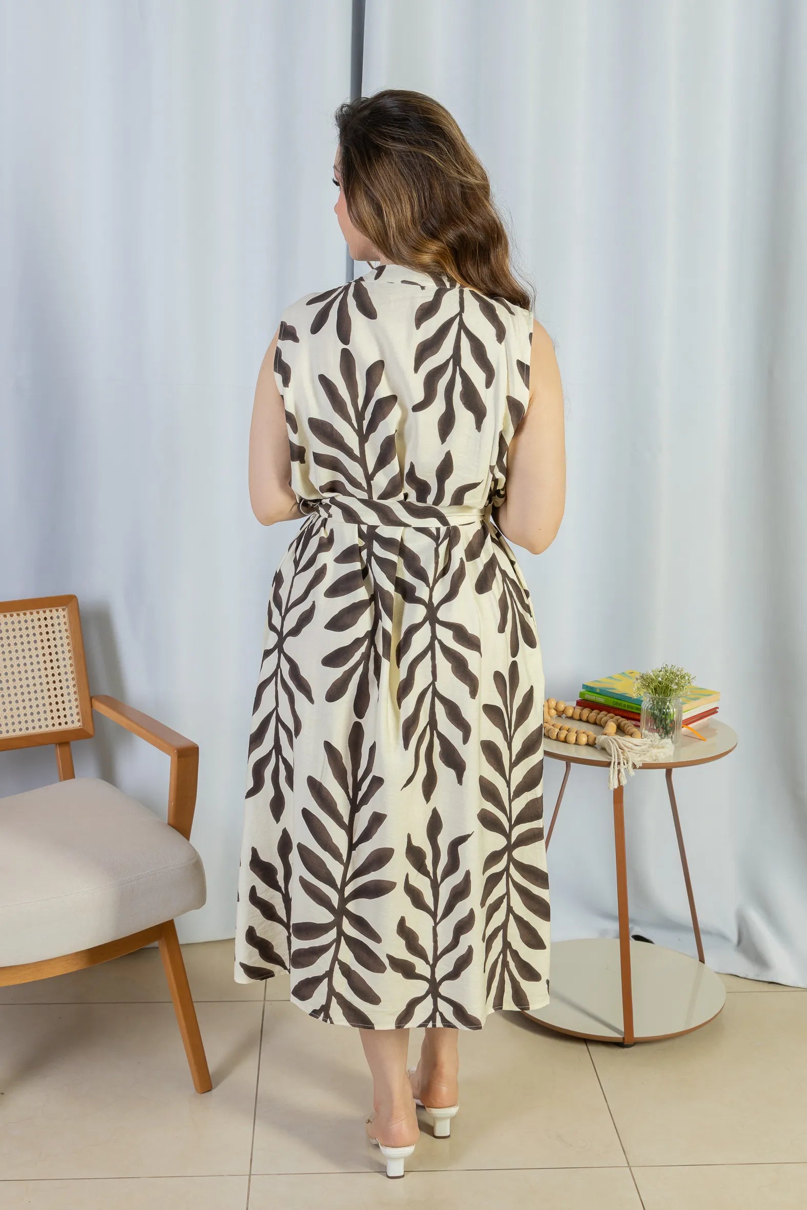 Vestido Midi Regata Visco Rústico Luana Estampado Marrom