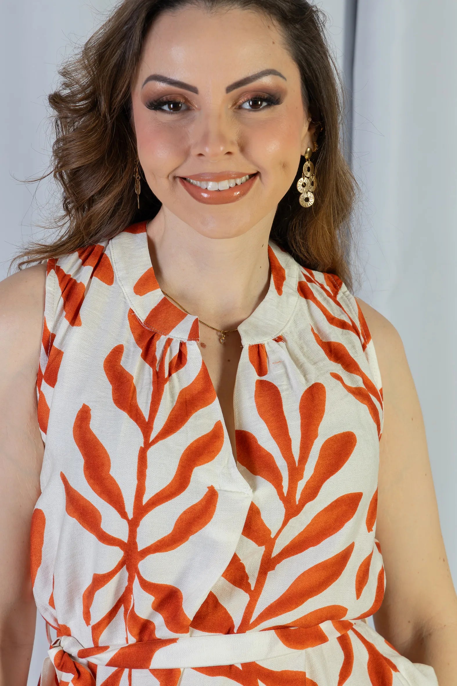 Vestido Midi Regata Visco Rústico Luana Estampado Vermelho