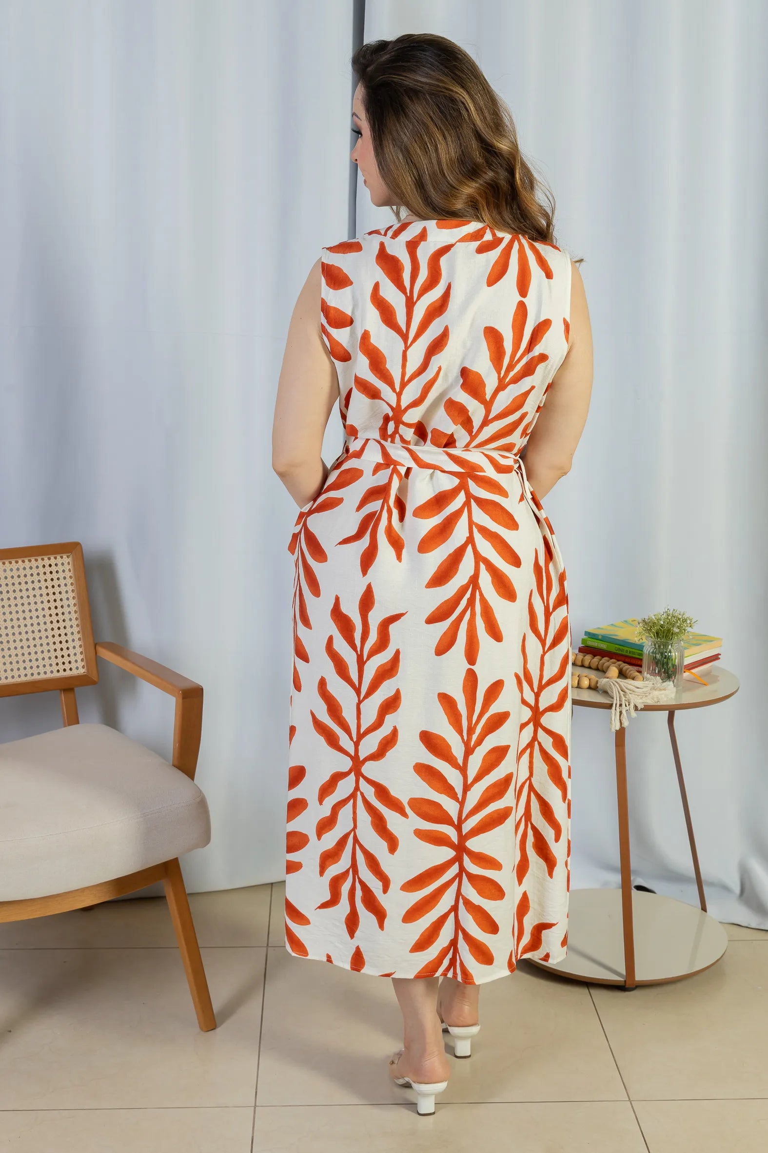 Vestido Midi Regata Visco Rústico Luana Estampado Vermelho