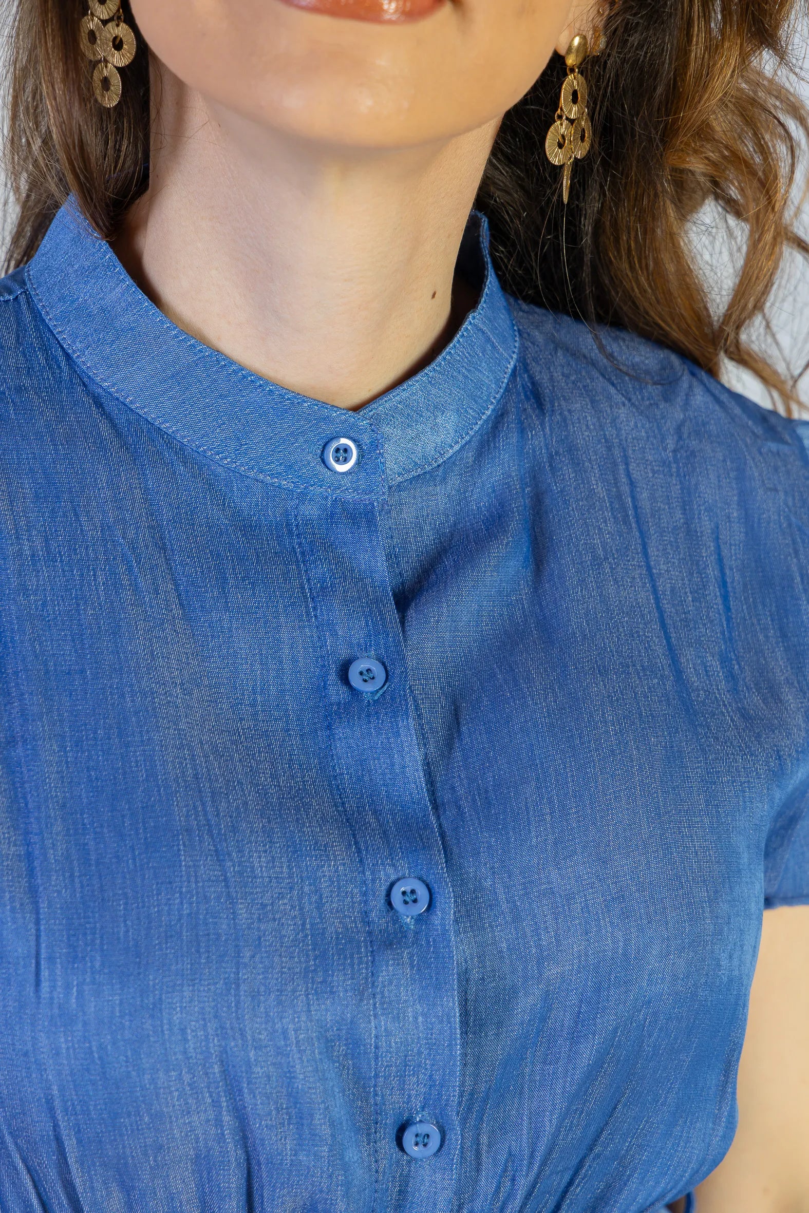 Vestido Logo Detalhe Botão Lyocell Vitória Azul Escuro