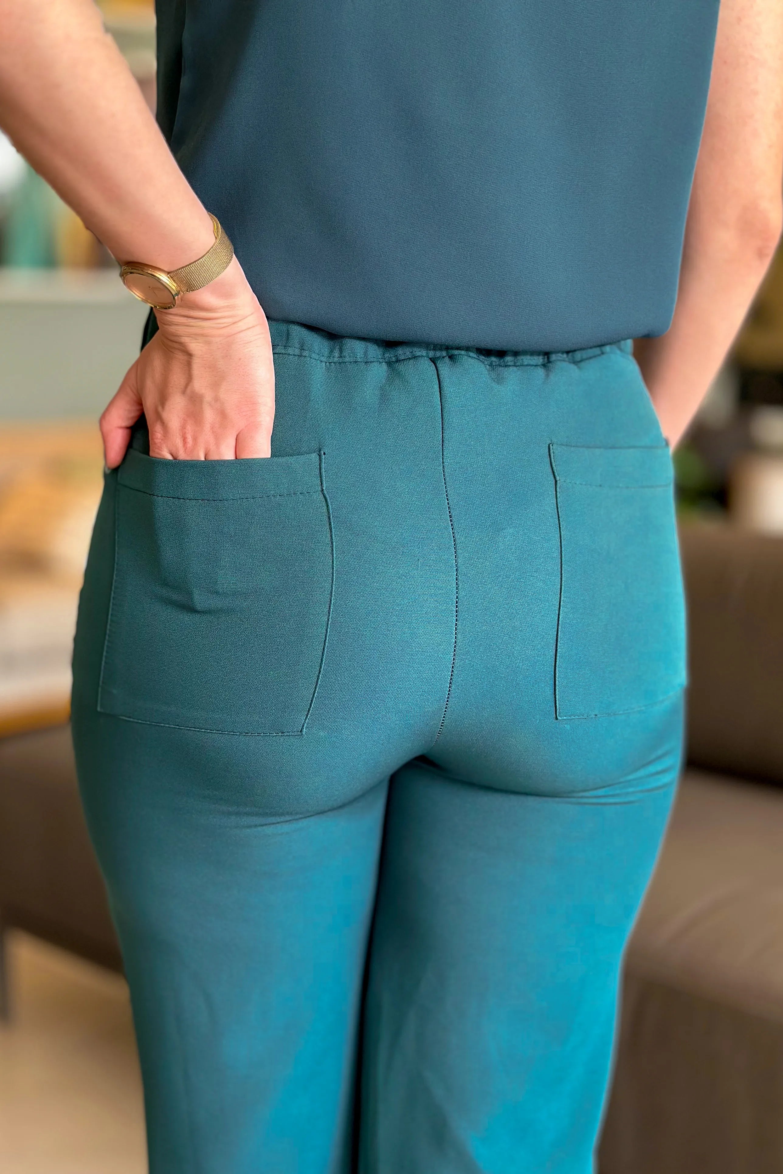 Calça Alfaiataria Corte Reto Ana Julia Verde Petróleo