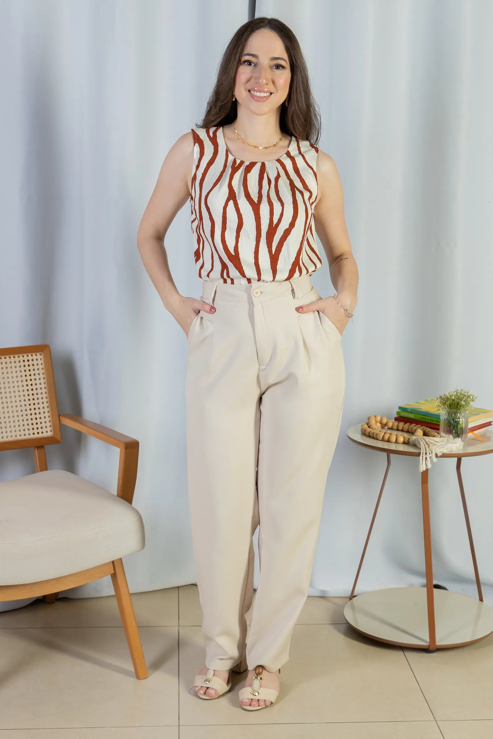 Regata Pregas Colo Visco Brise Valquíria Estampada Vermelha