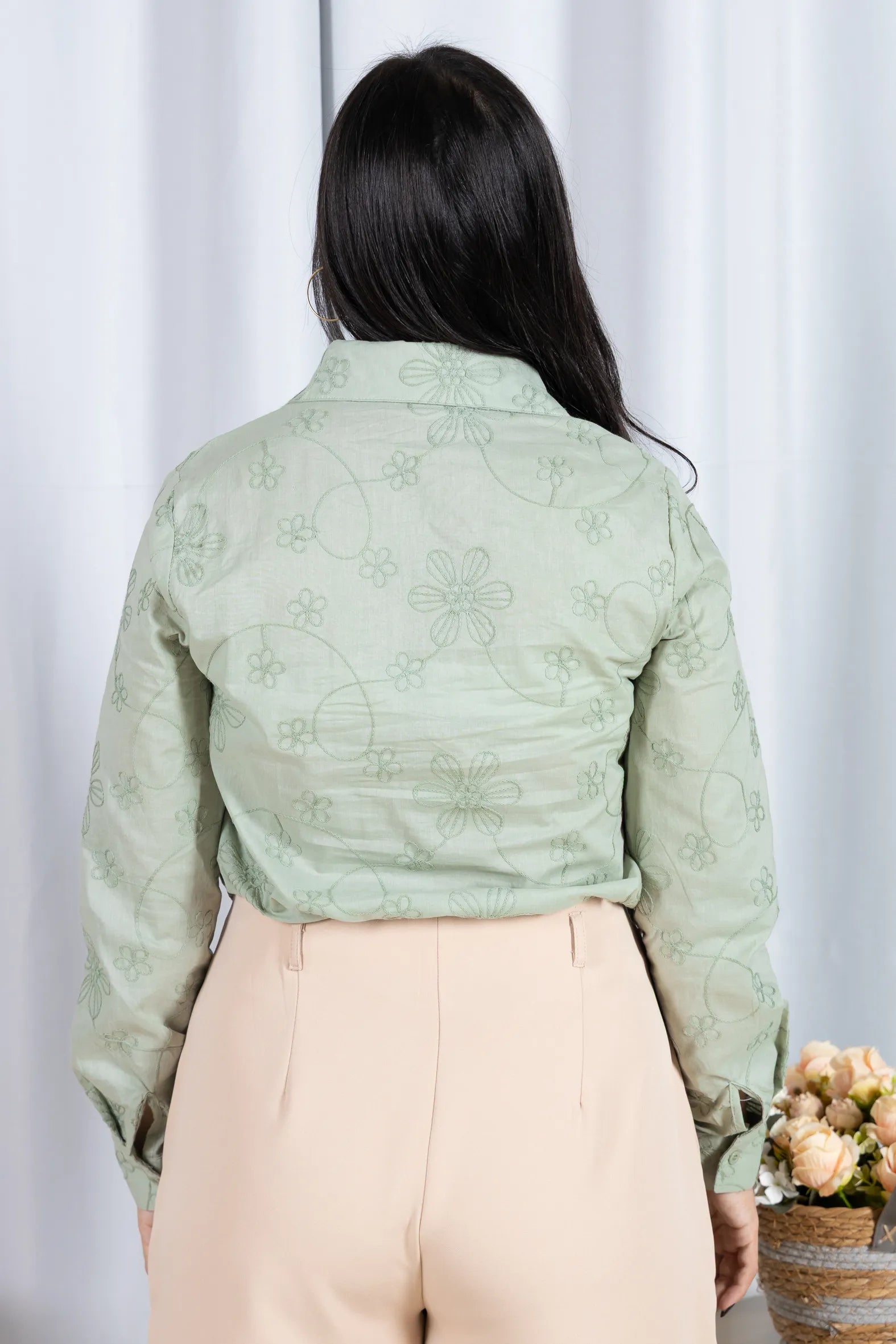 Camisa Manga Longa em Laise Serena Verde