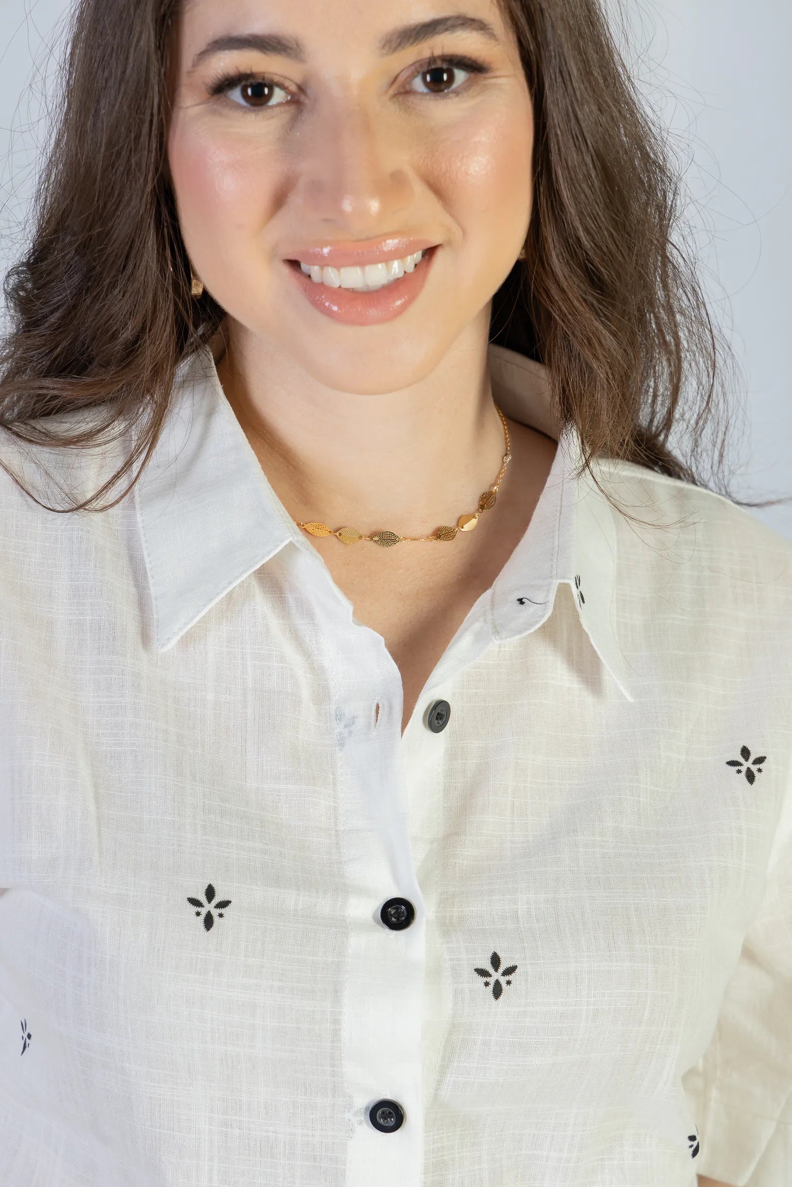 Camisa Manga Curta Bordada Poli Visco Bruna Branca