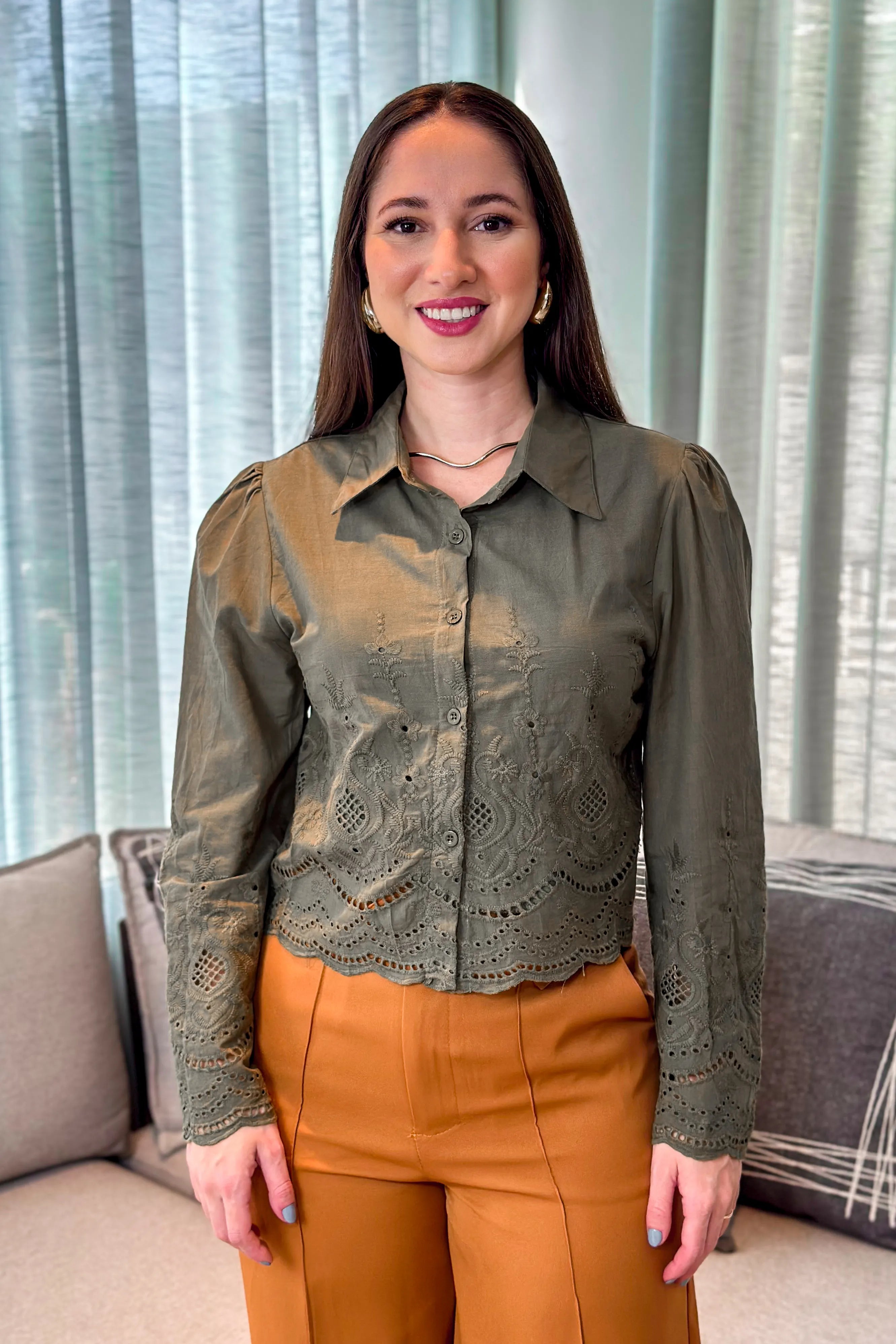 Camisa Em Laise Roseli Verde Militar