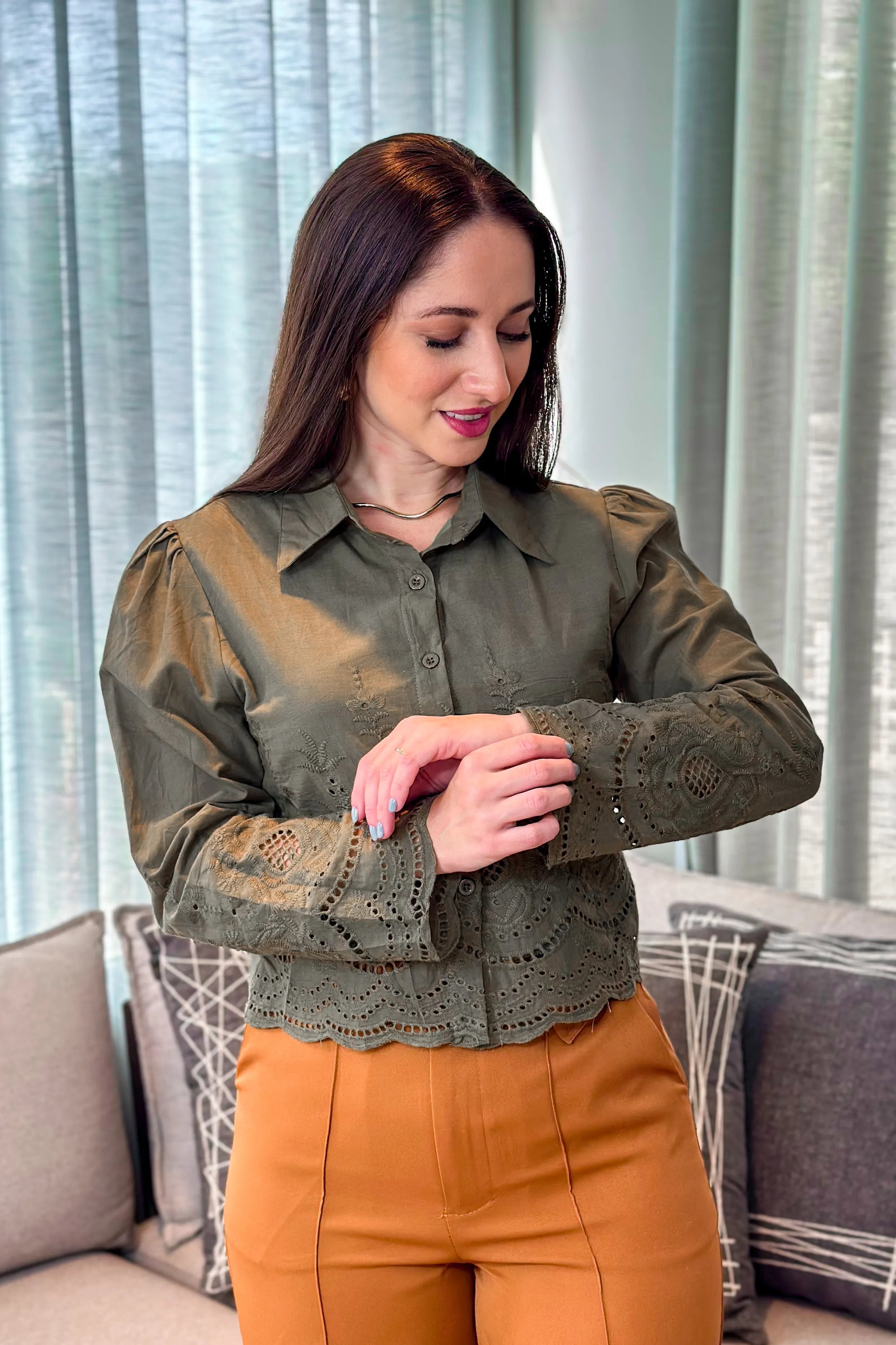 Camisa Em Laise Roseli Verde Militar