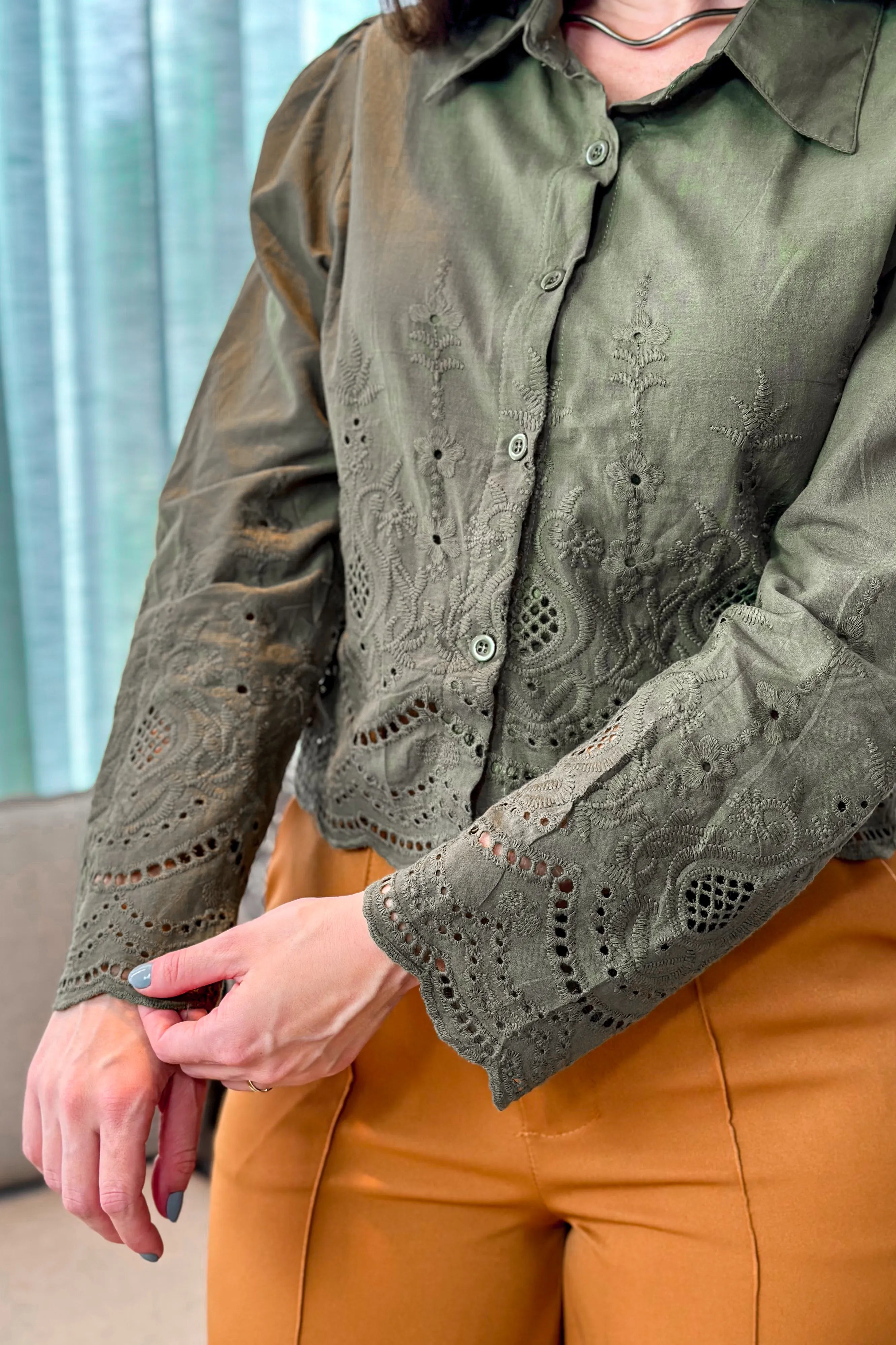 Camisa Em Laise Roseli Verde Militar