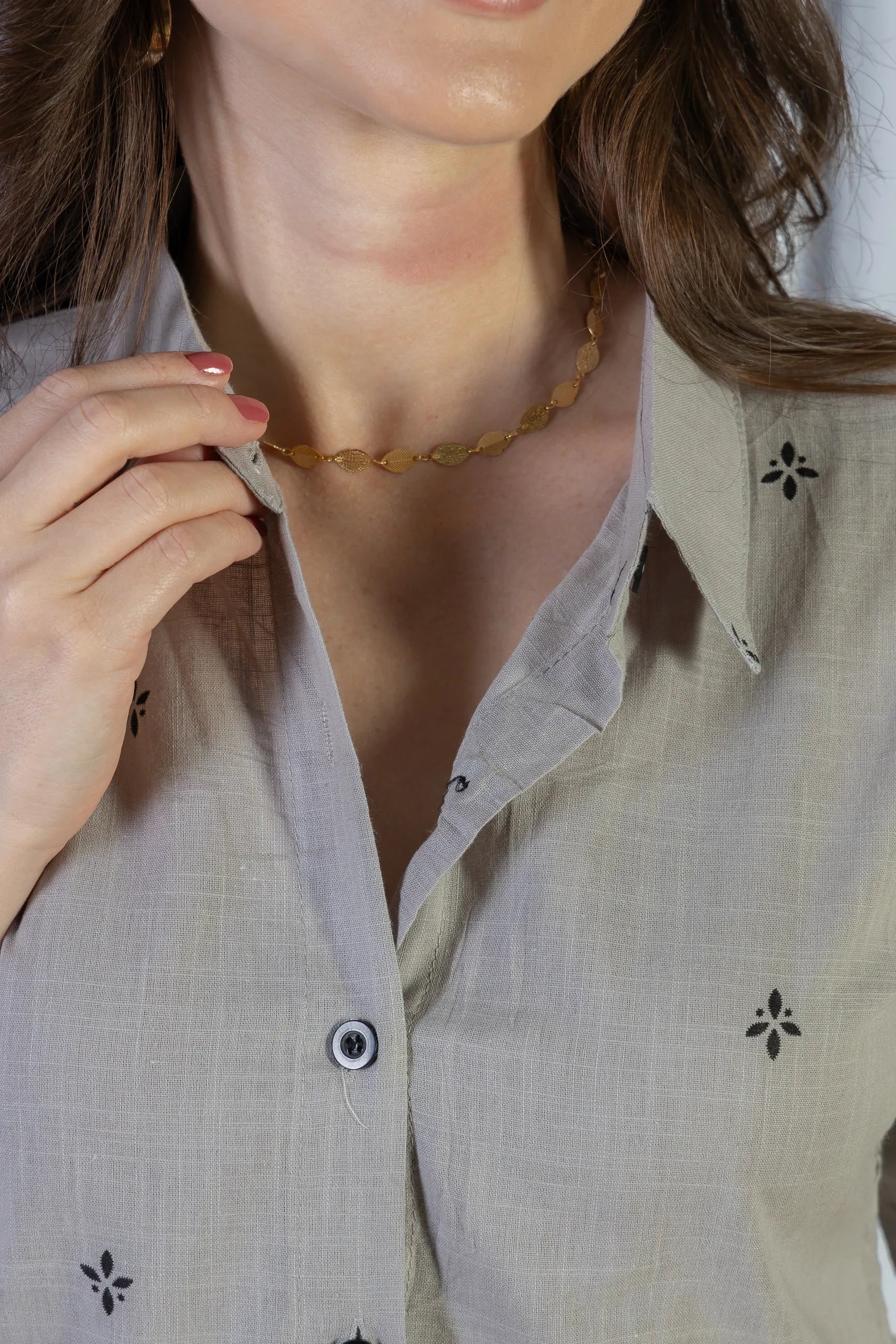 Camisa Manga Curta Bordada Poli Visco Bruna Cinza