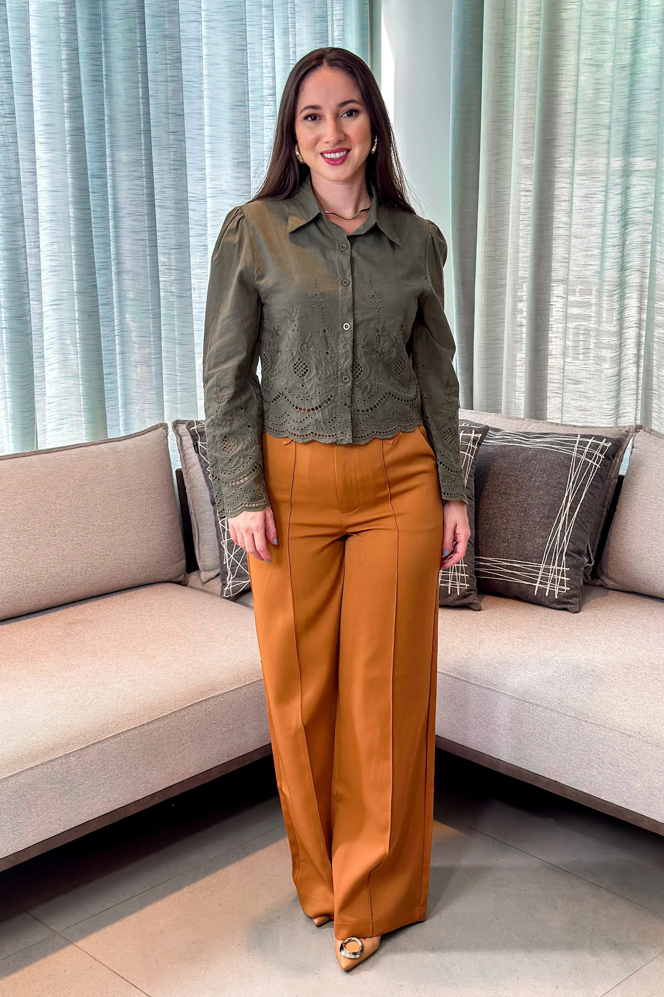 Camisa Em Laise Roseli Verde Militar