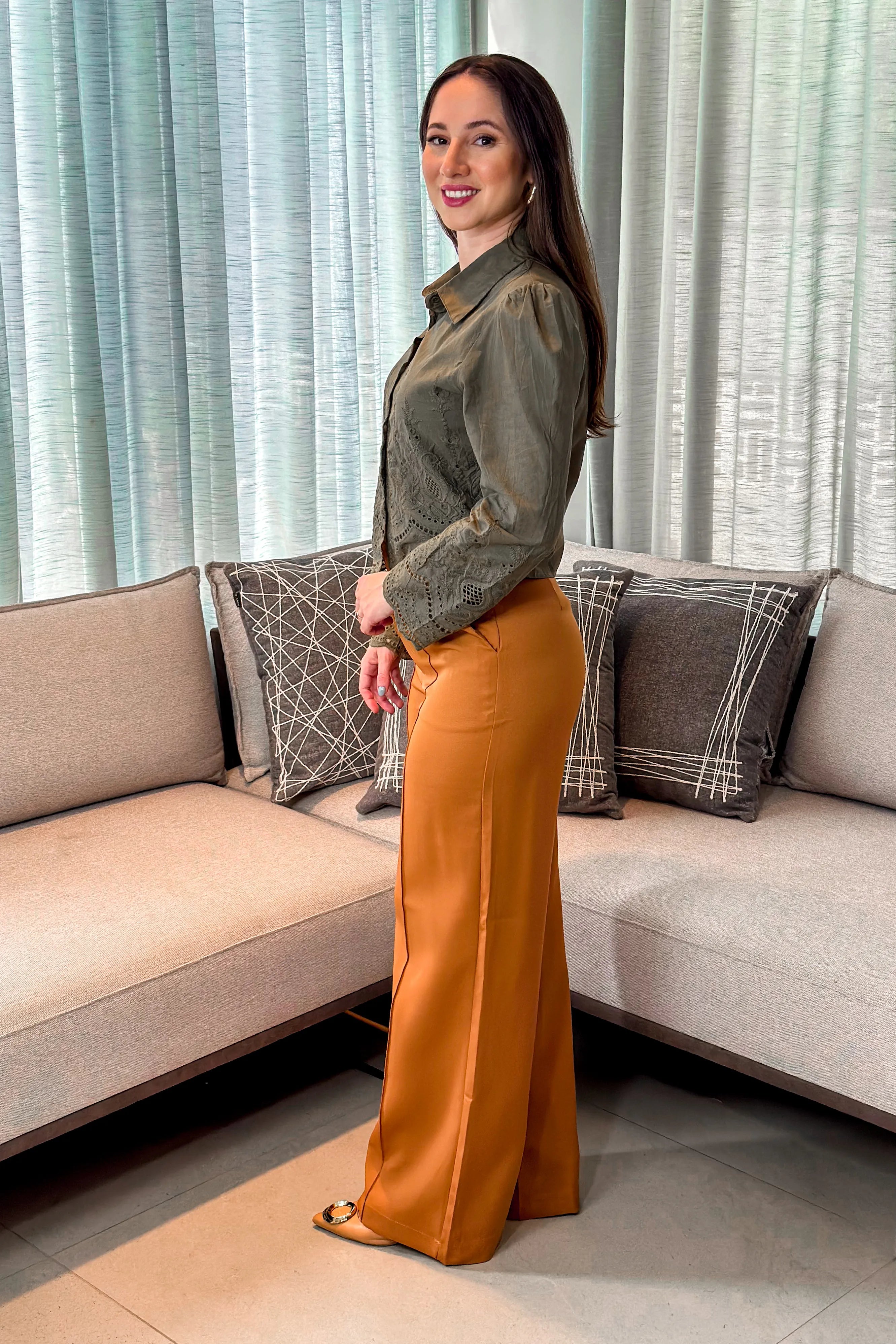 Camisa Em Laise Roseli Verde Militar