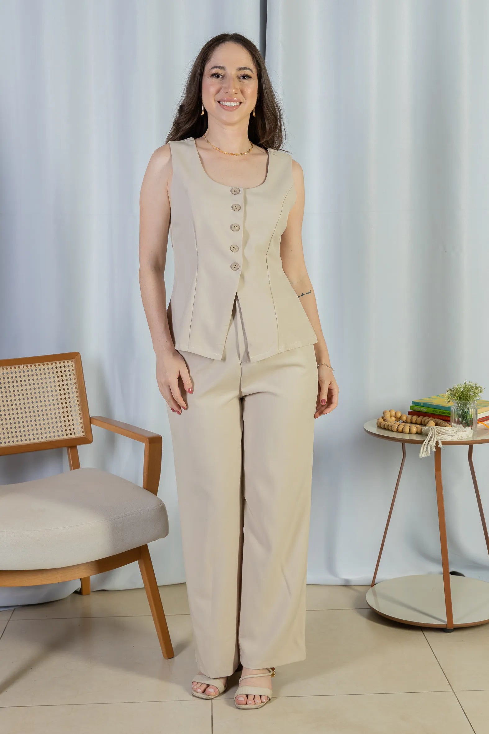 Calça Pantalona Alfaiataria Livia Creme