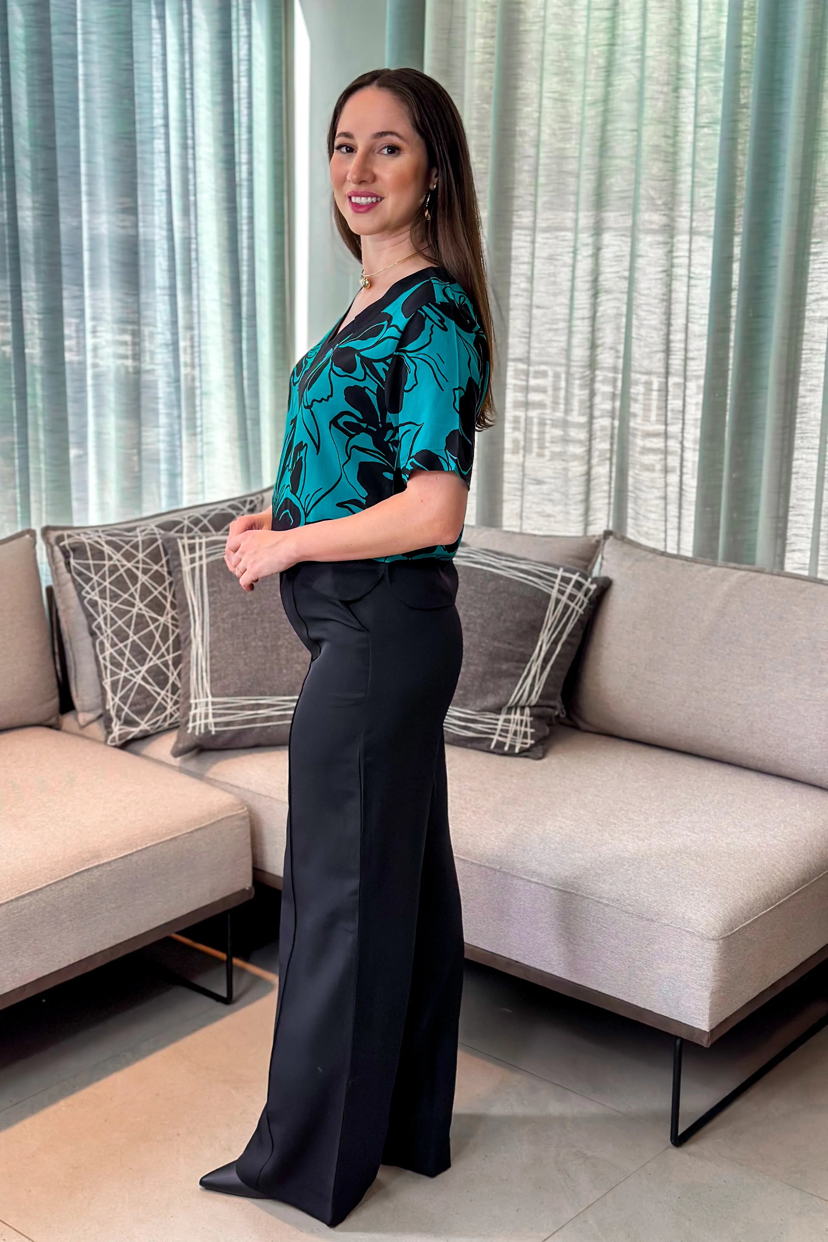 Blusa Manga Curta Nicole Estampada Verde