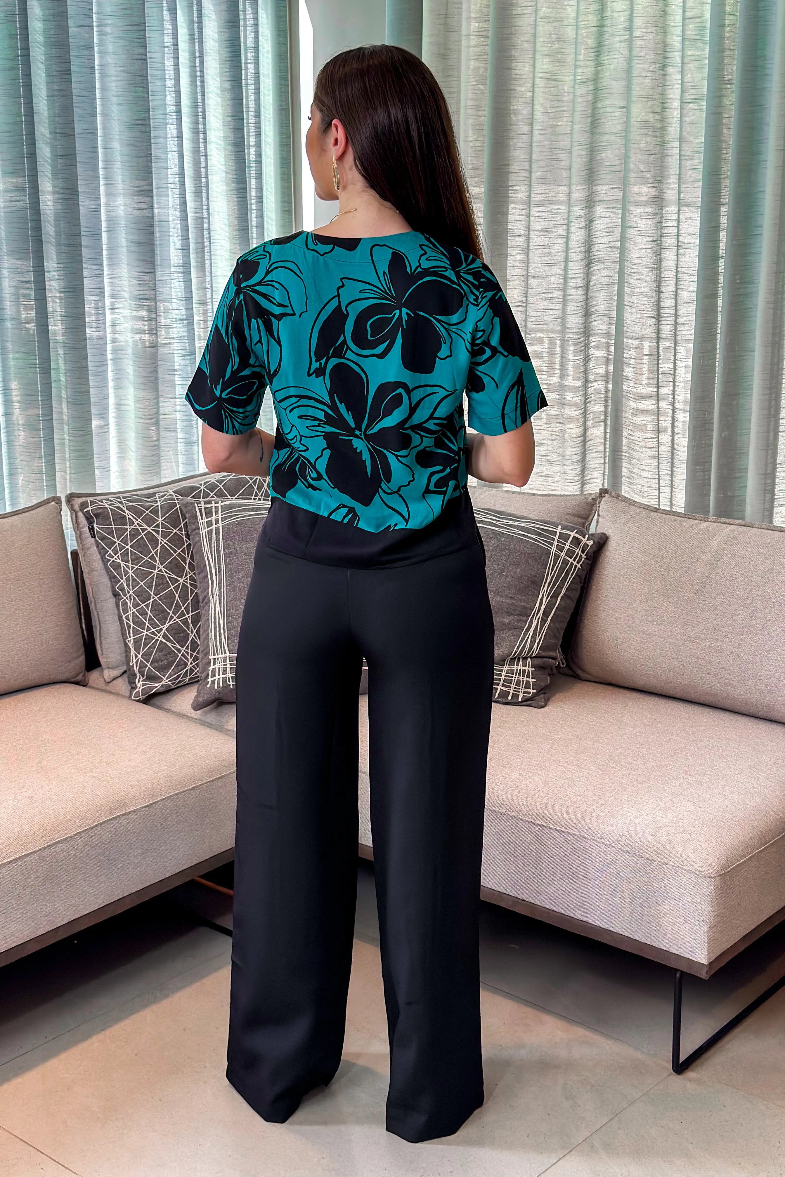 Blusa Manga Curta Nicole Estampada Verde