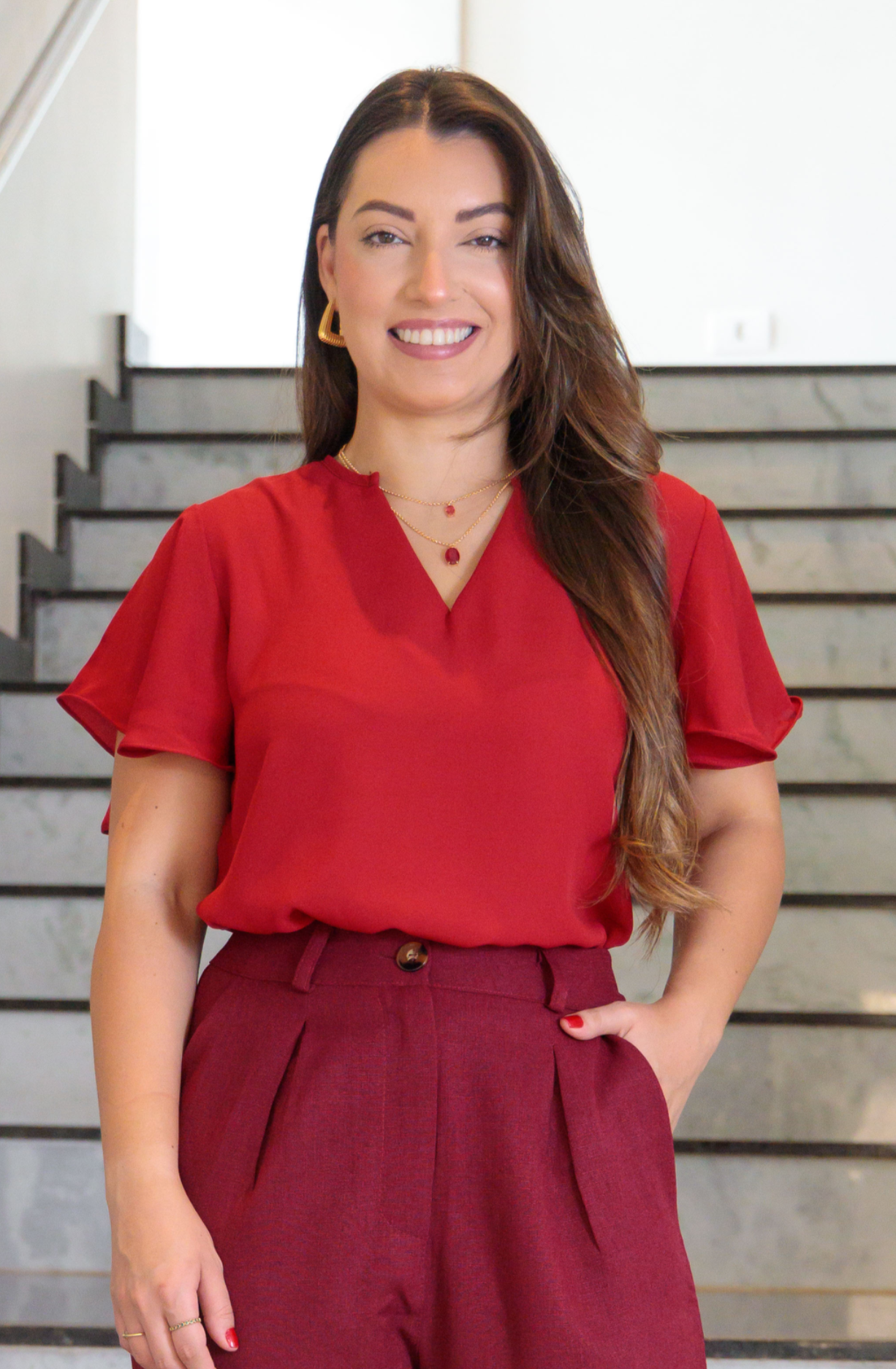 Blusa Manga Flutuante Decote "V" Rafaela Vermelha
