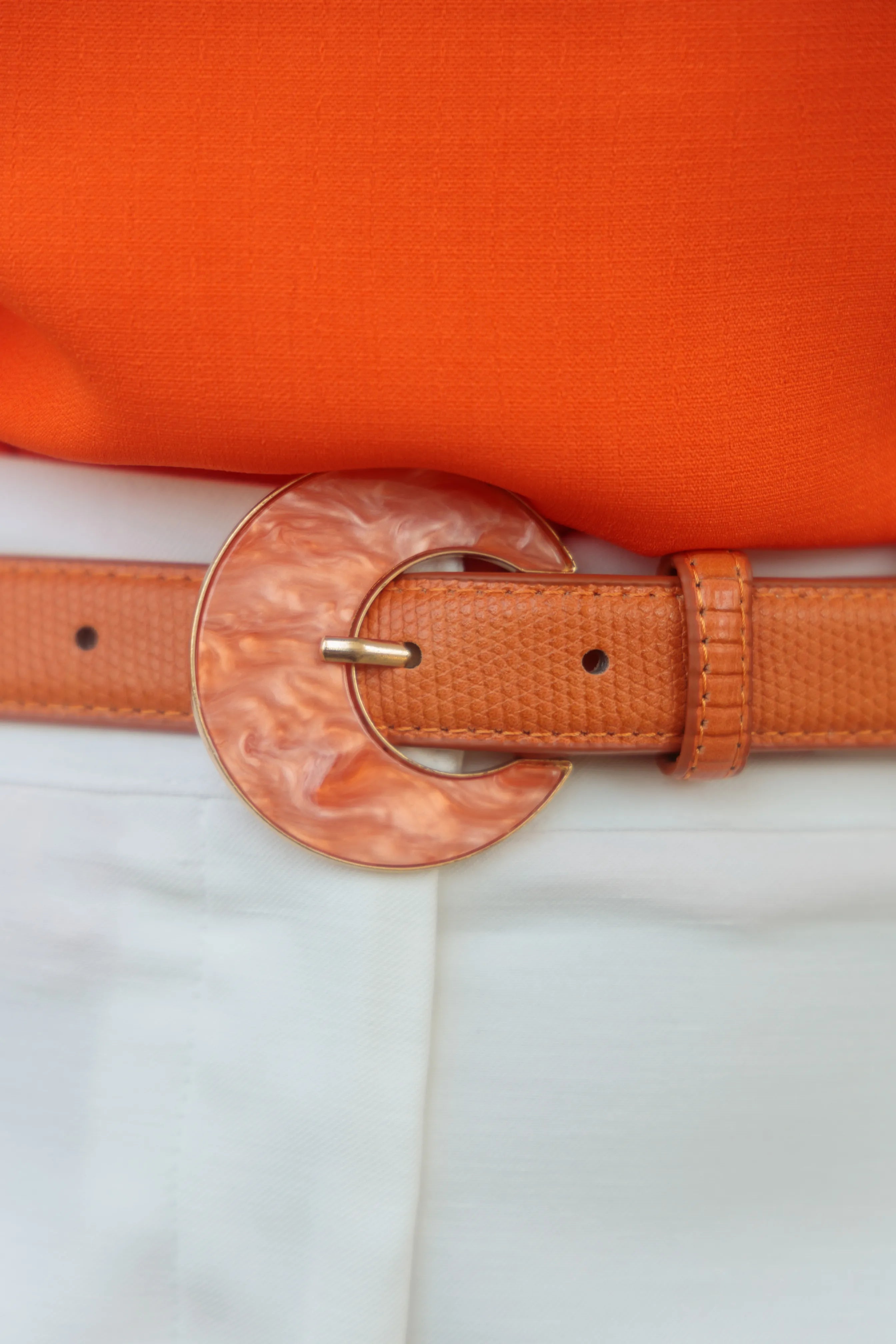 Cinto Fivela Madrepérola Couro Eco Dubai Laranja