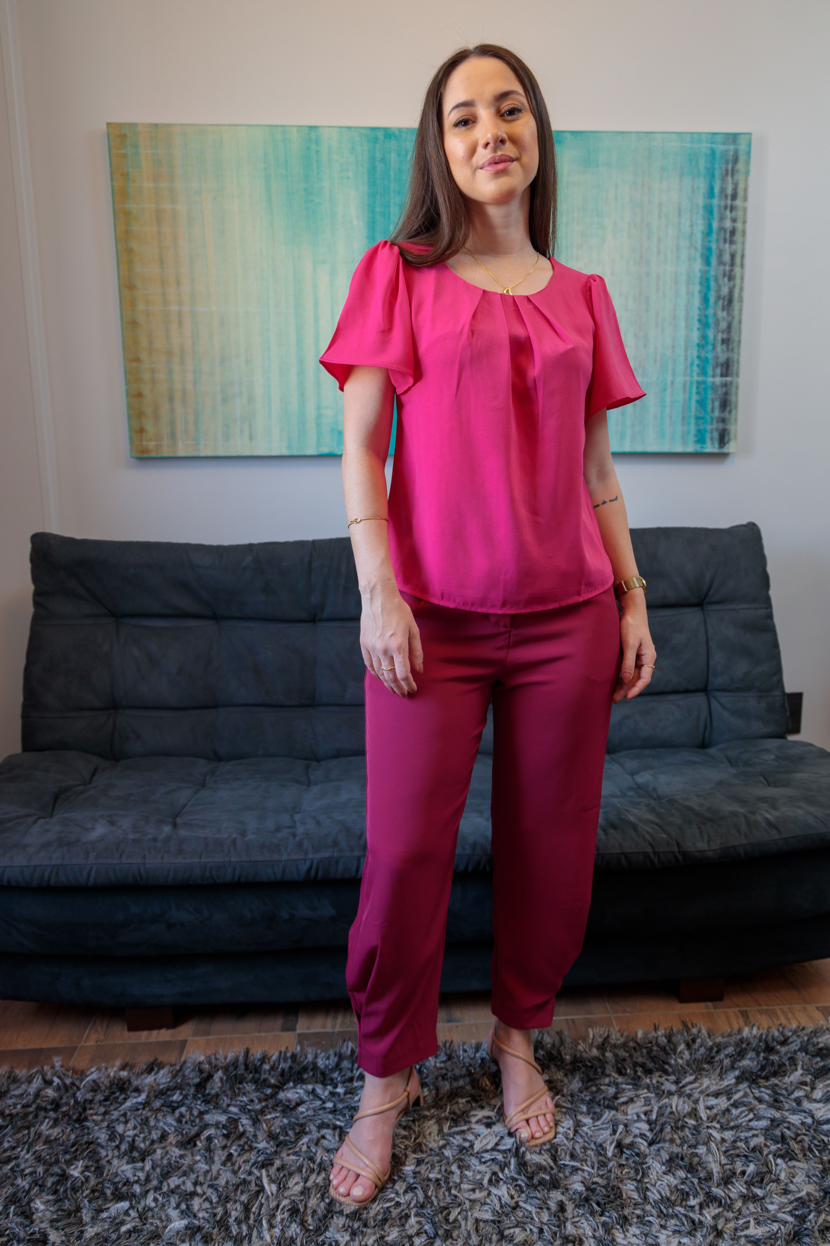 Blusa Pregas Colo Manga Flutuante Soraya Pink