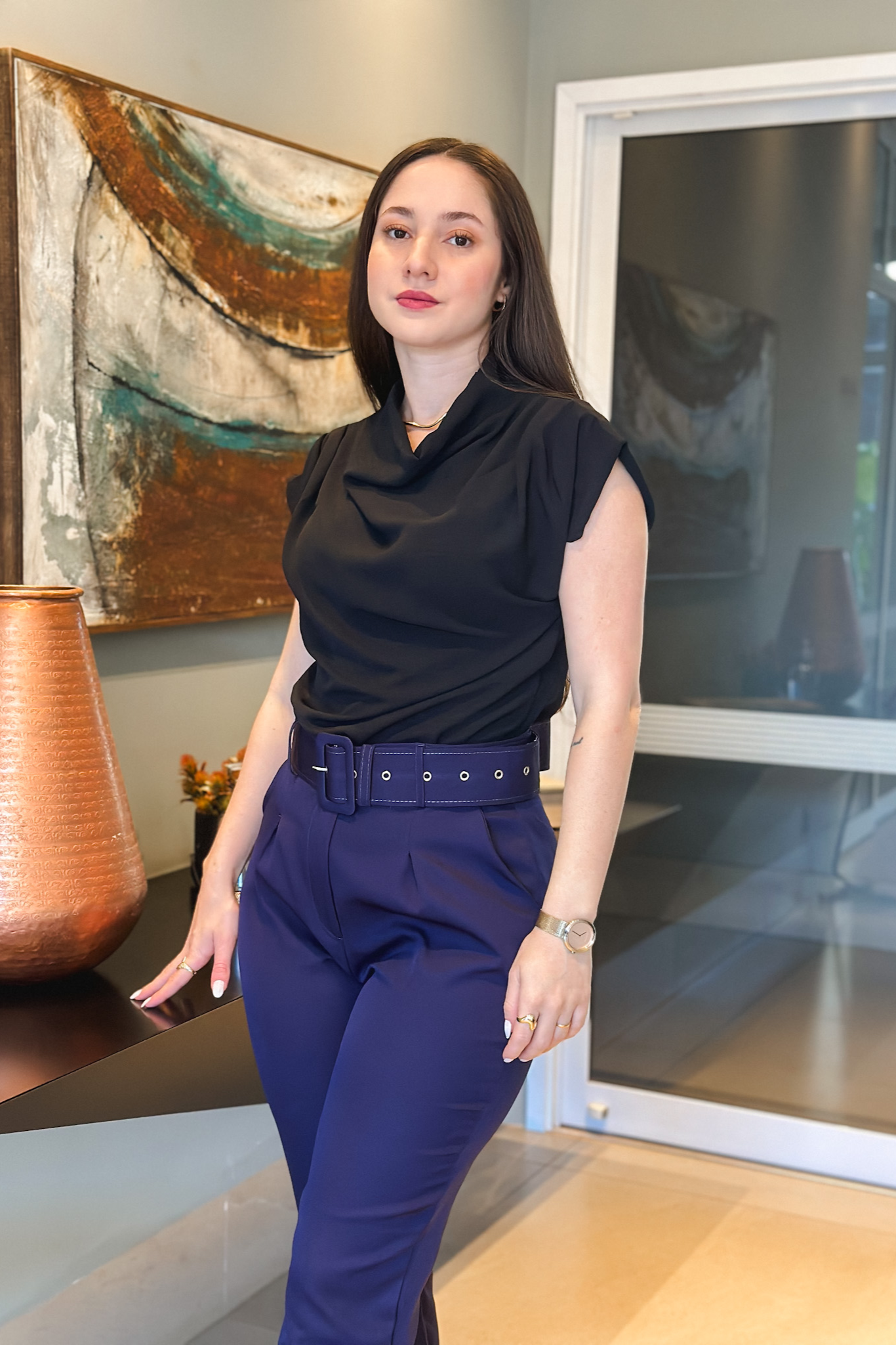 Blusa Manga Curta Gola Boba Andressa Preta