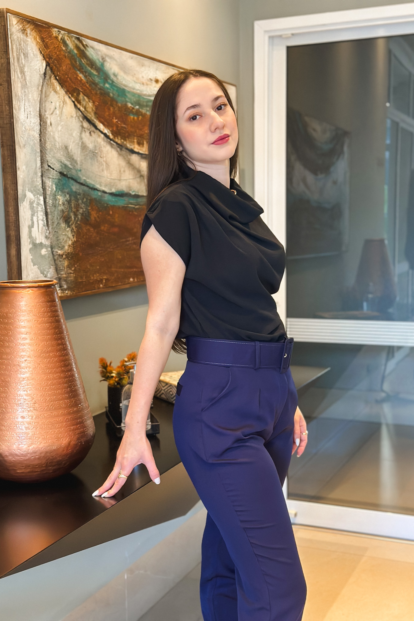 Blusa Manga Curta Gola Boba Andressa Preta