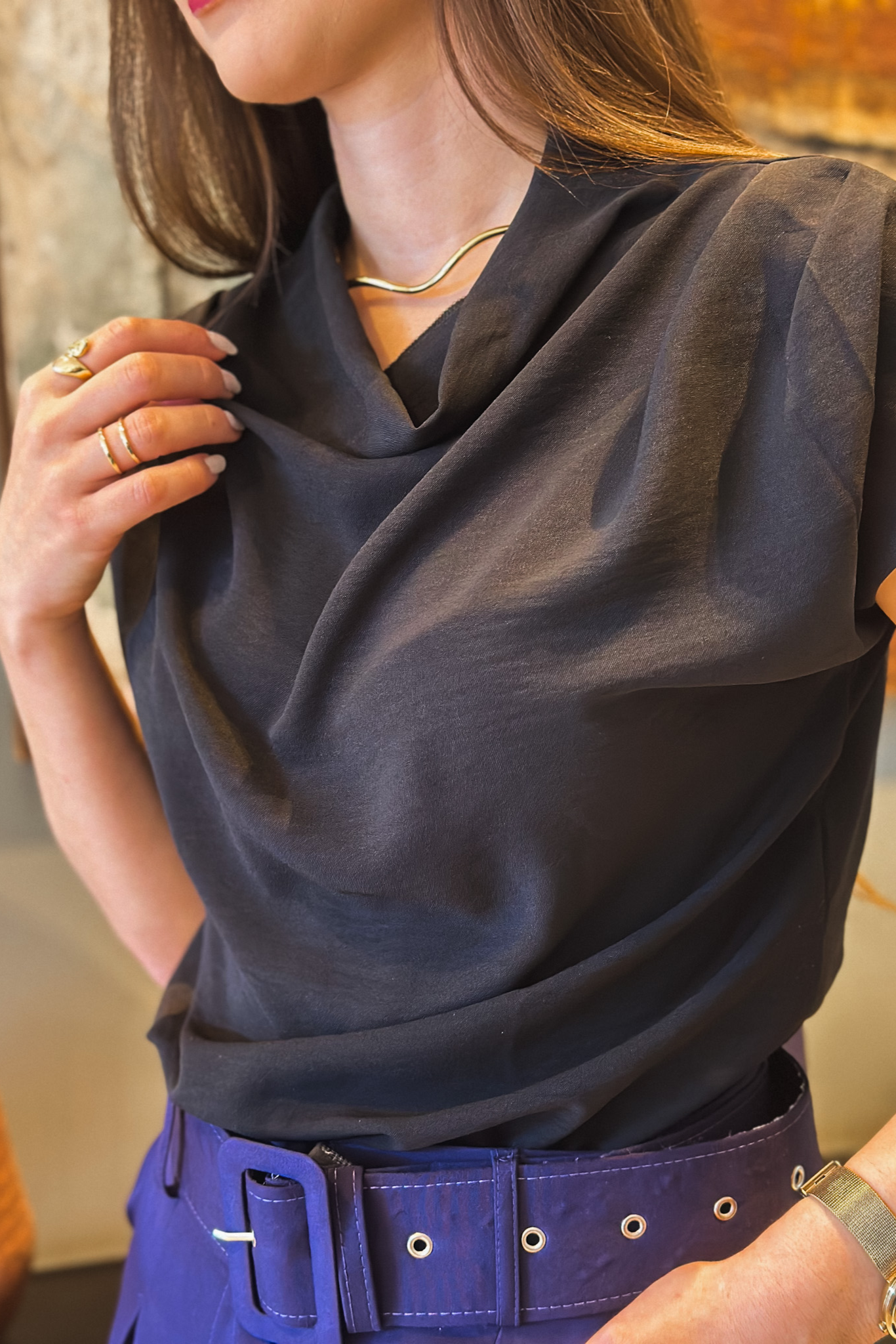 Blusa Manga Curta Gola Boba Andressa Preta