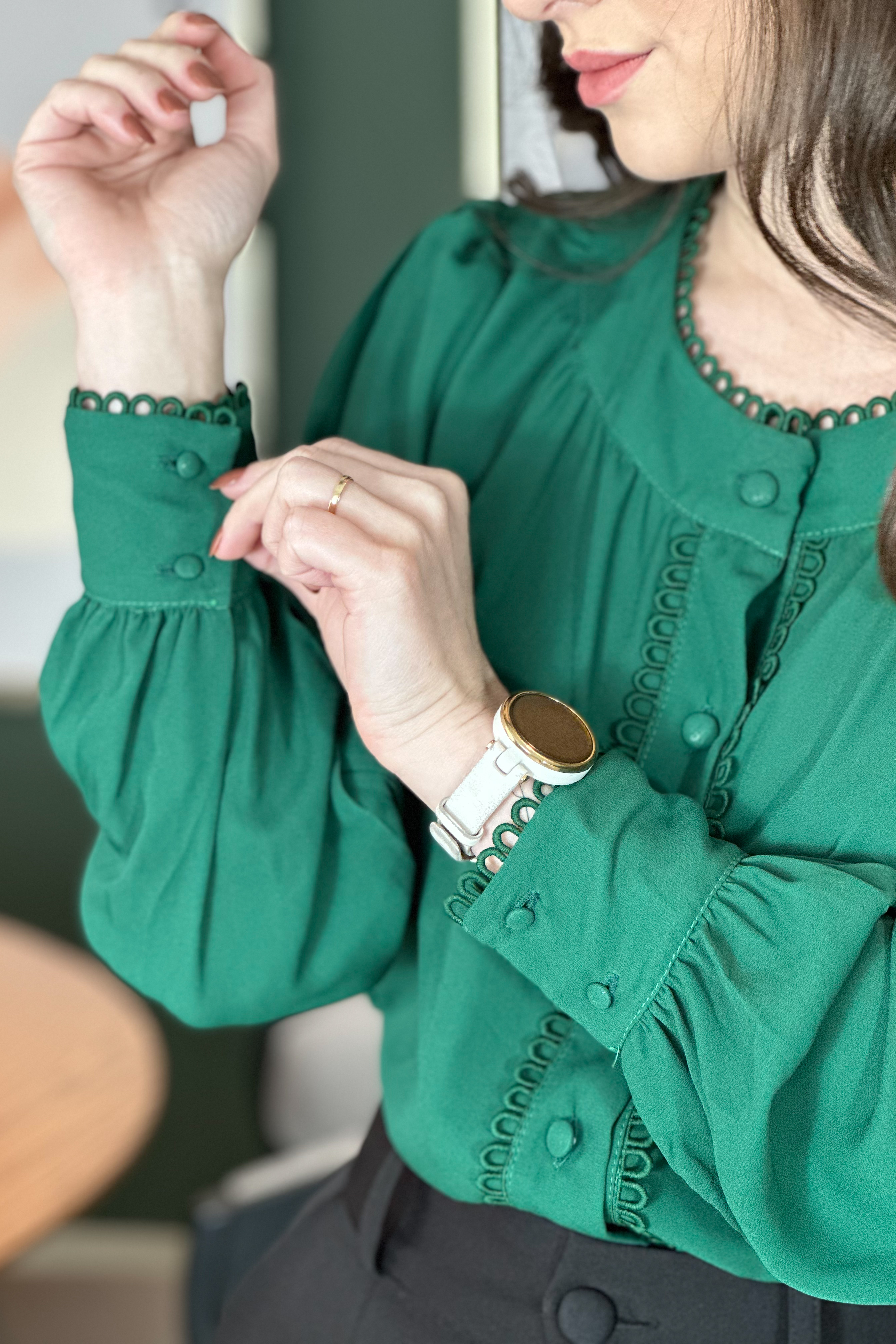 Camisa Manga Longa Detalhe Guipir Rosana Verde