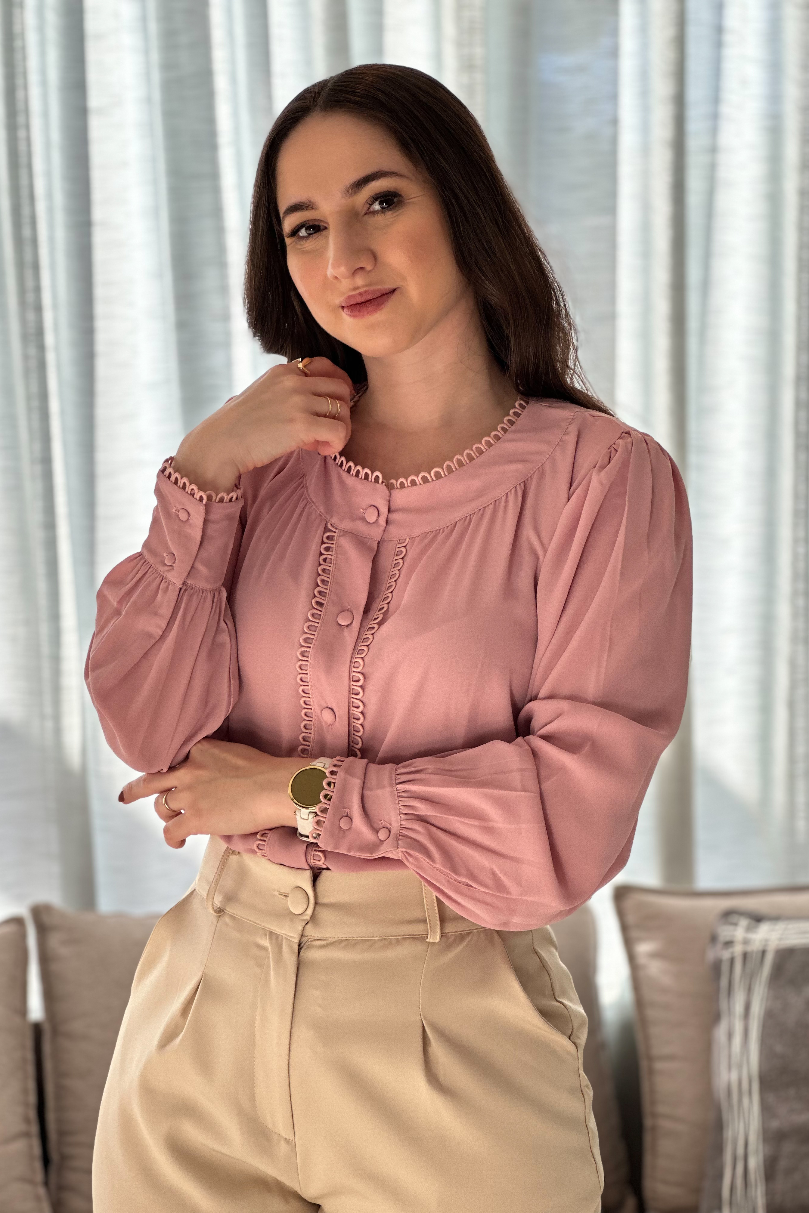 Camisa Manga Longa Detalhe Guipir Rosana Rosa