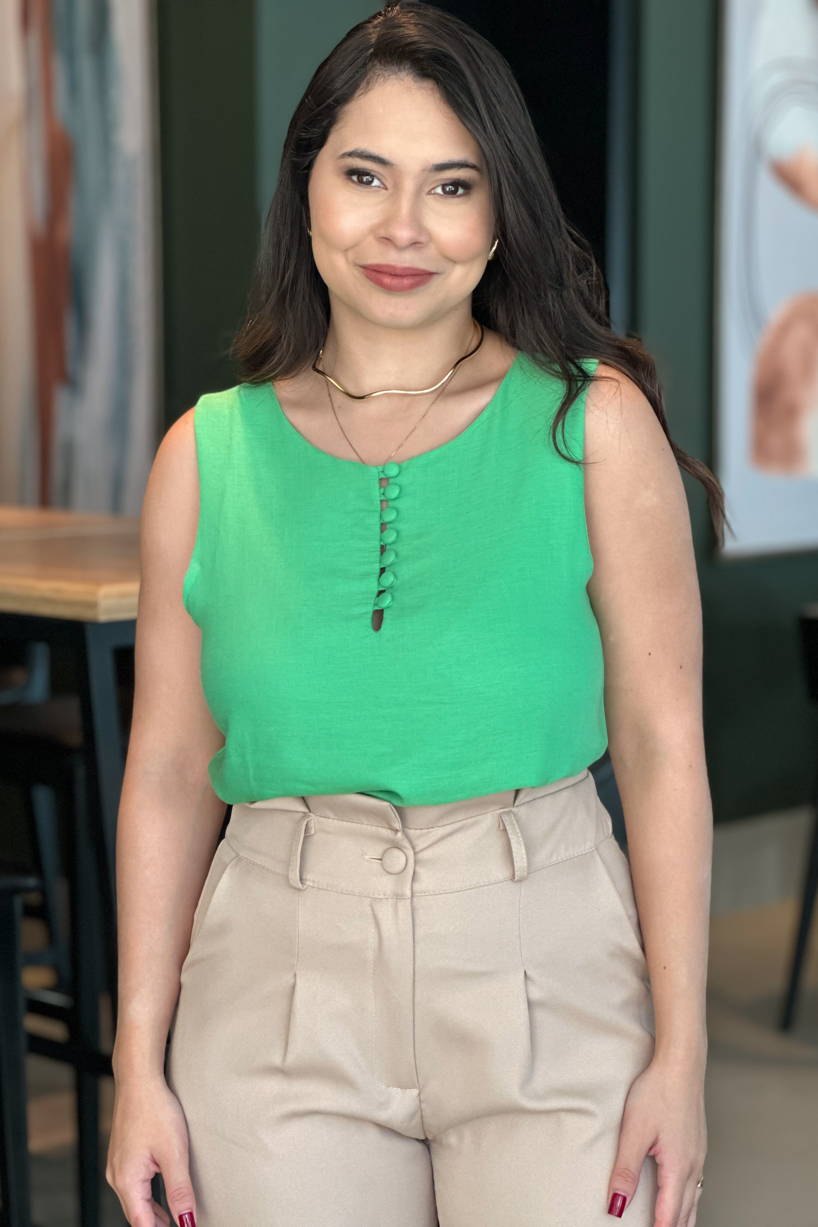 Blusa Regata com Botões Heloíse Verde