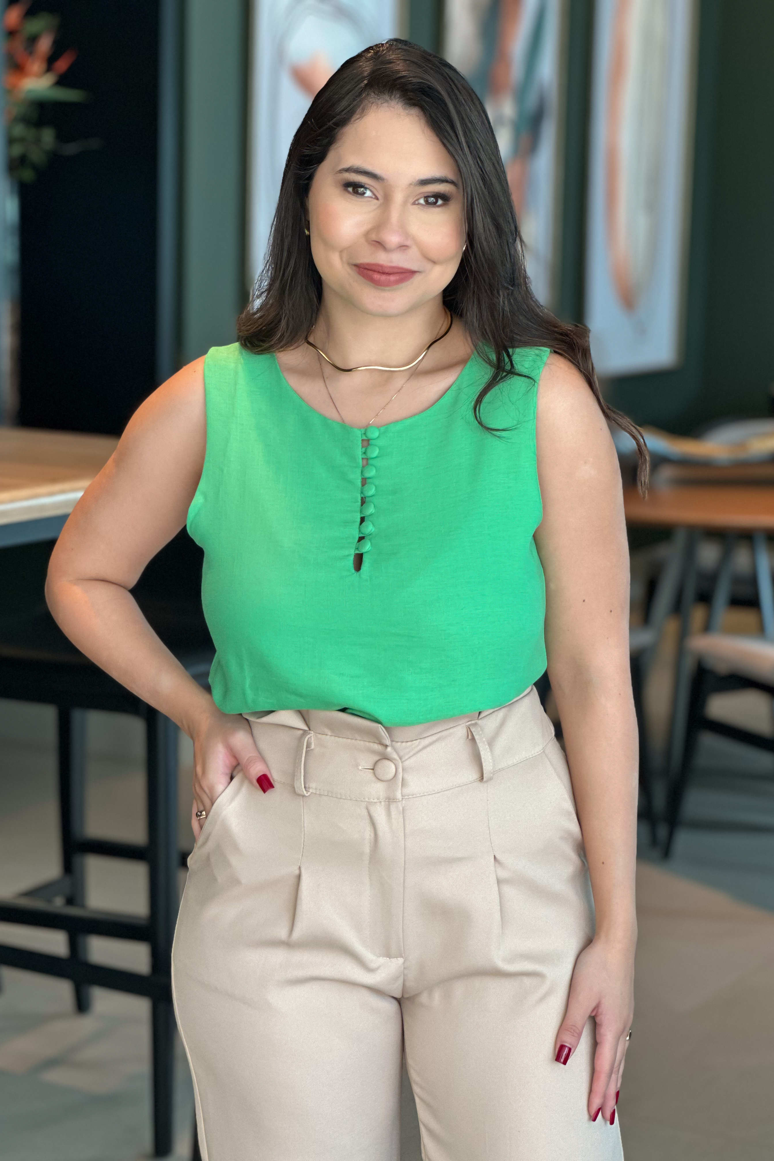 Blusa Regata com Botões Heloíse Verde