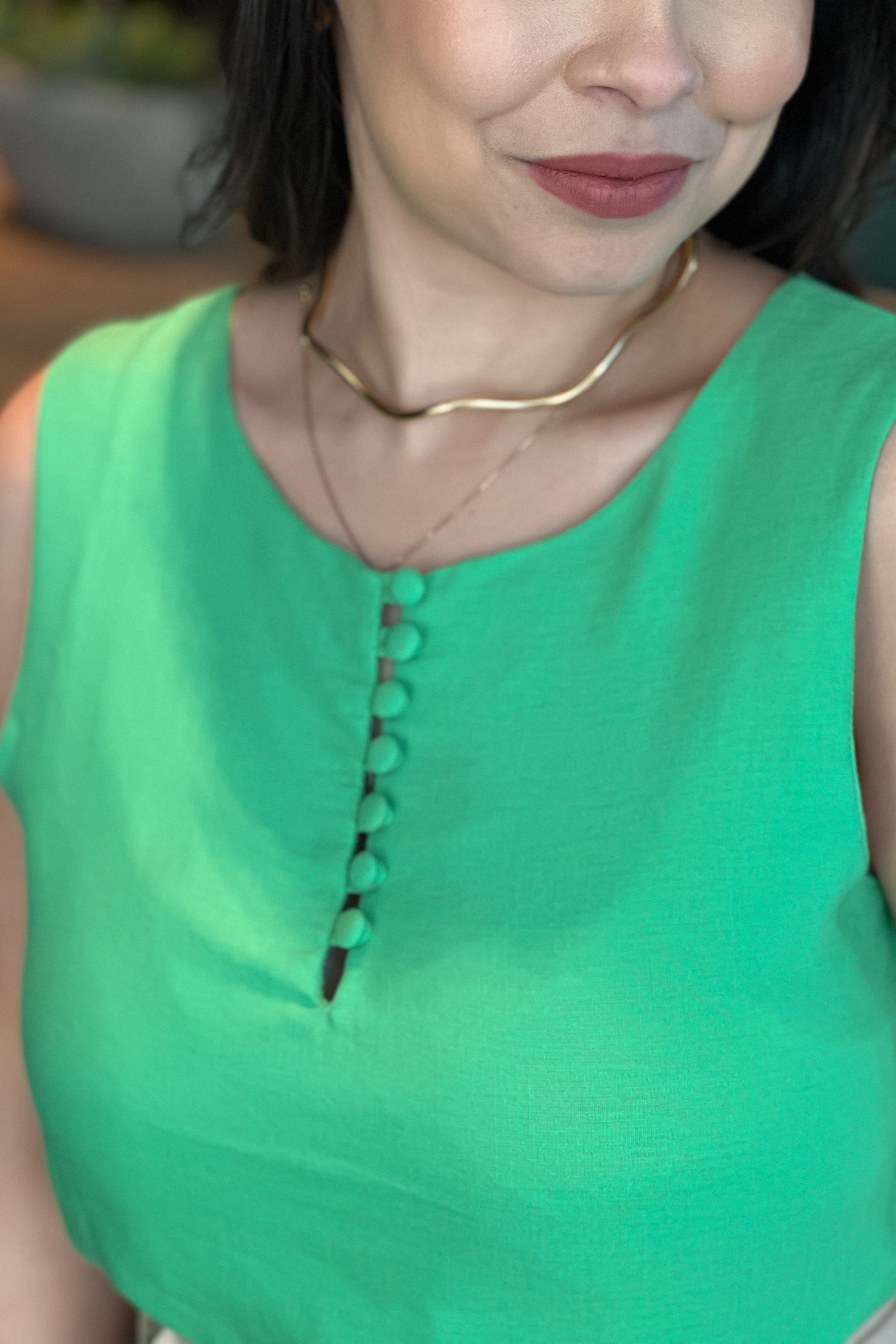 Blusa Regata com Botões Heloíse Verde