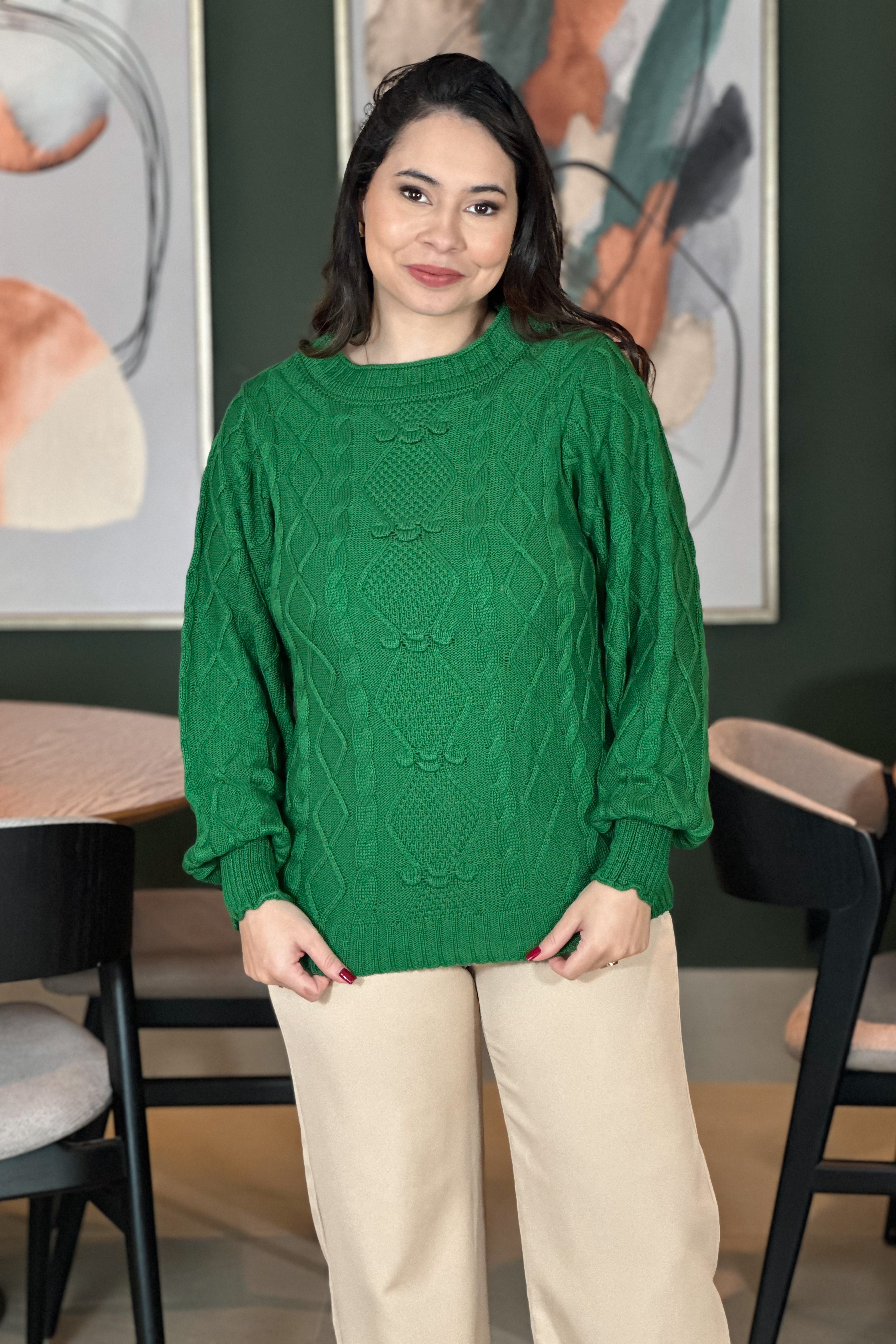 Blusa Tricot Detalhe Frontal Daniela Verde