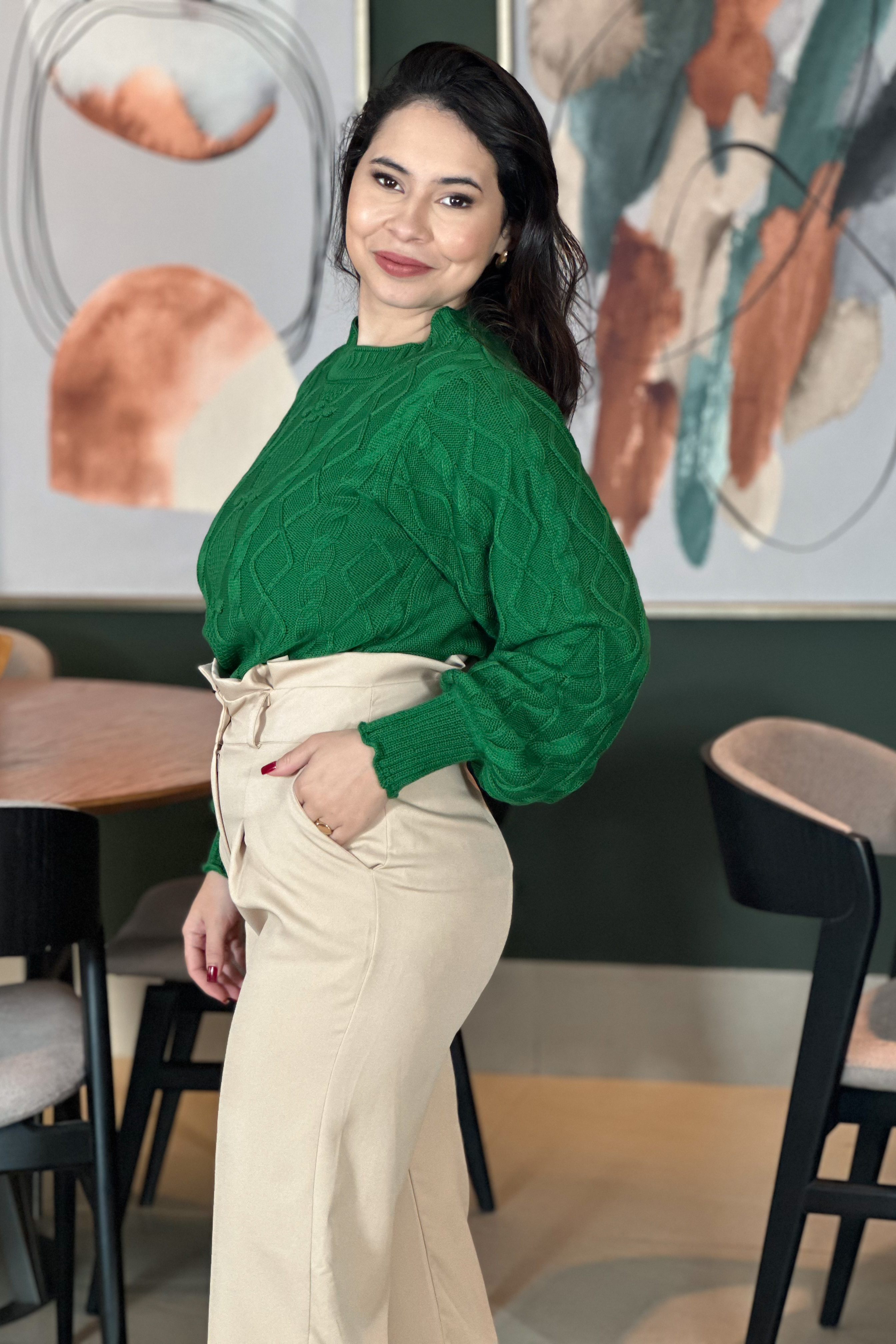 Blusa Tricot Detalhe Frontal Daniela Verde