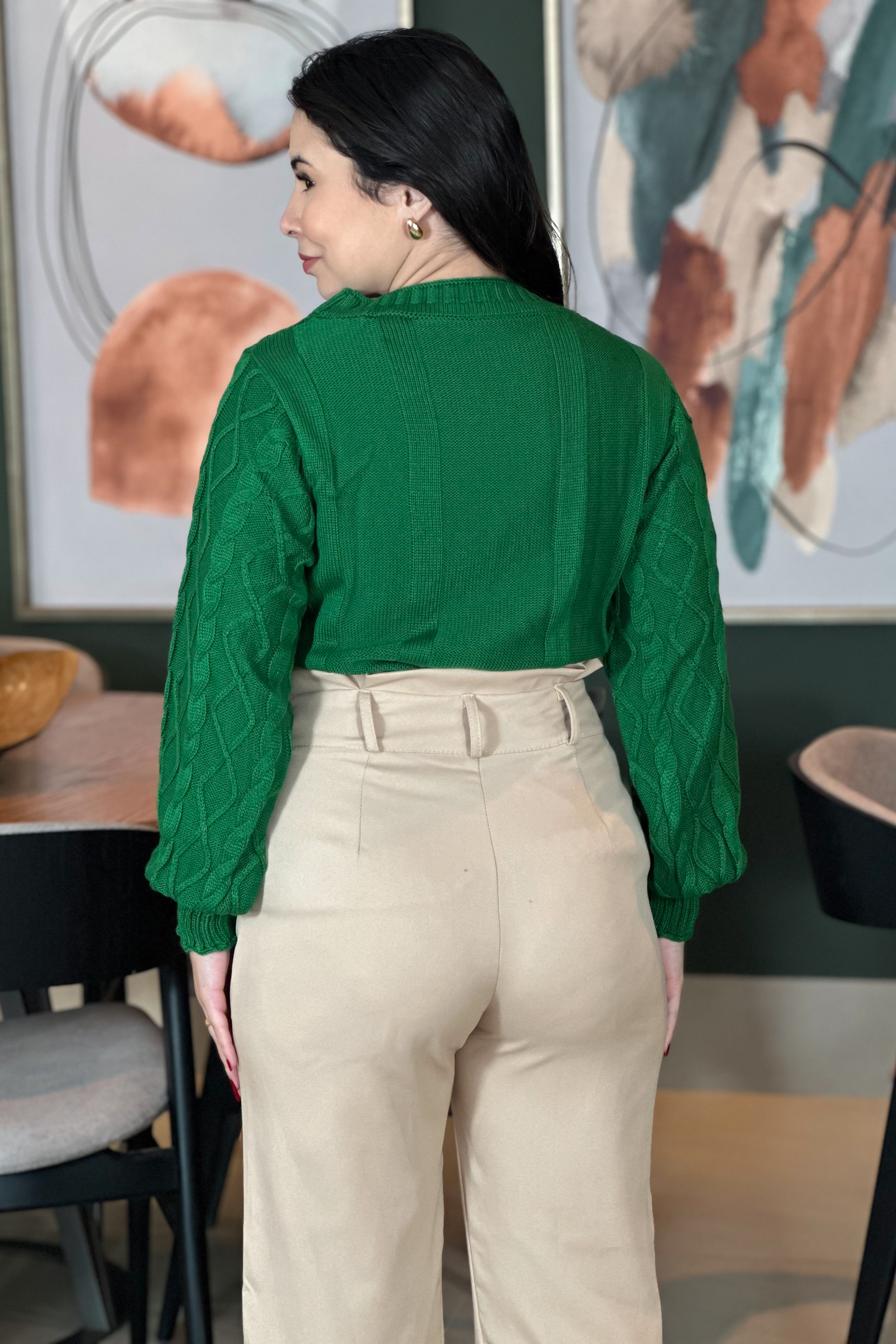 Blusa Tricot Detalhe Frontal Daniela Verde