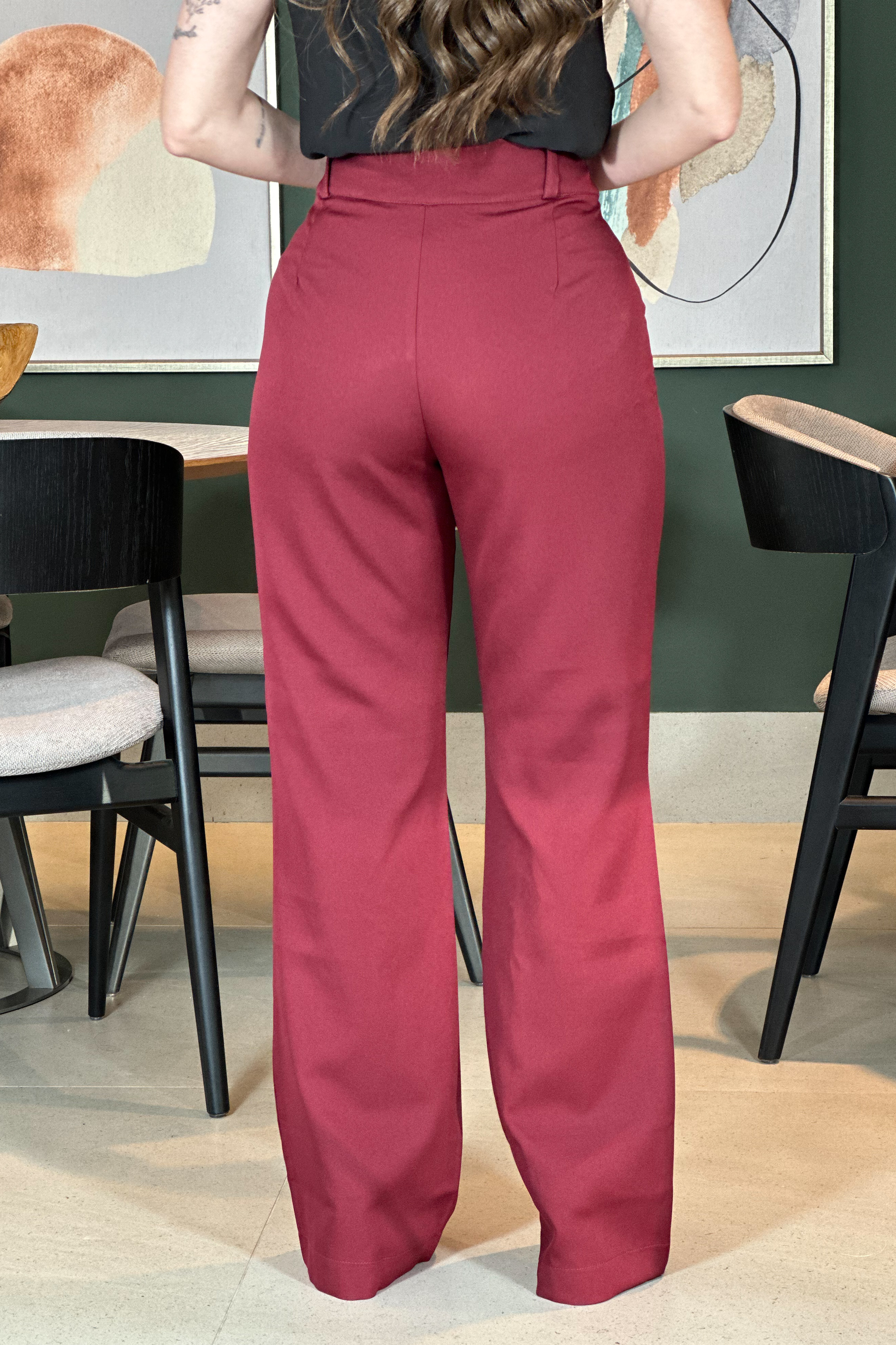 Calça Alfaiataria Flare Botão Duplo Marcela Marsala