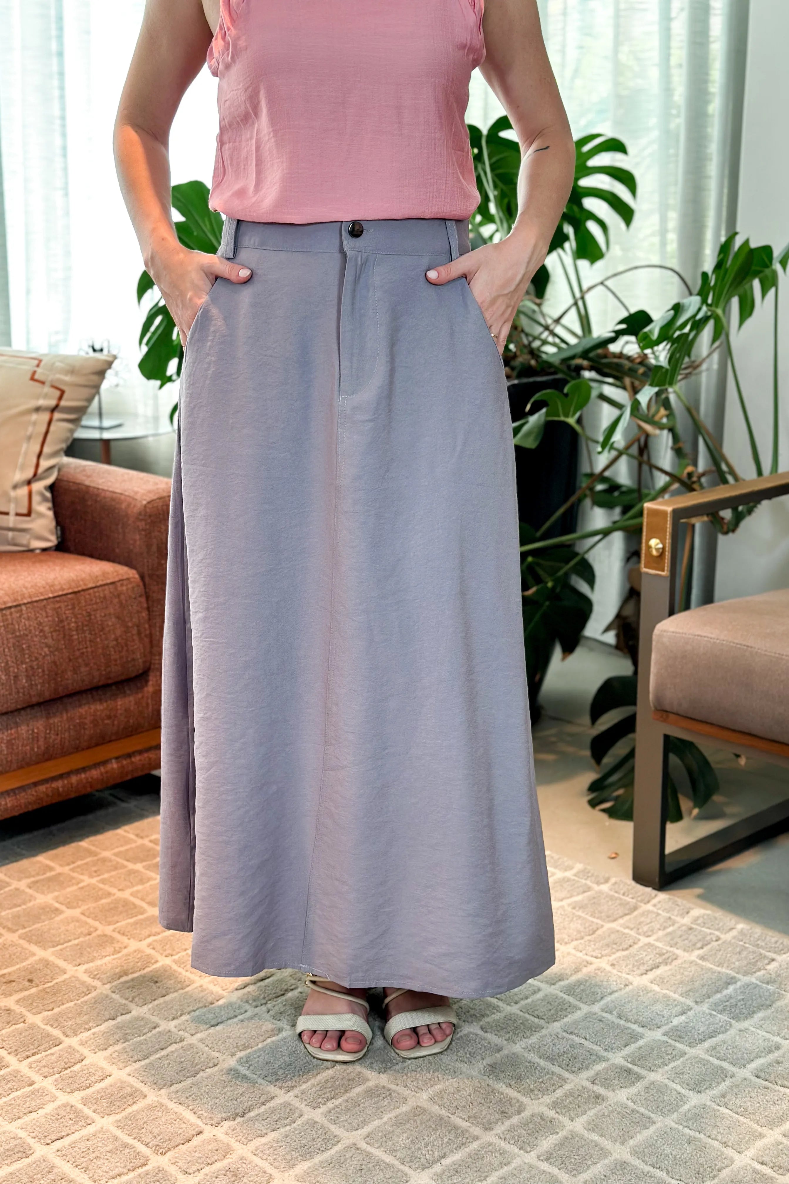Saia Midi Visco Premium Carol Cinza