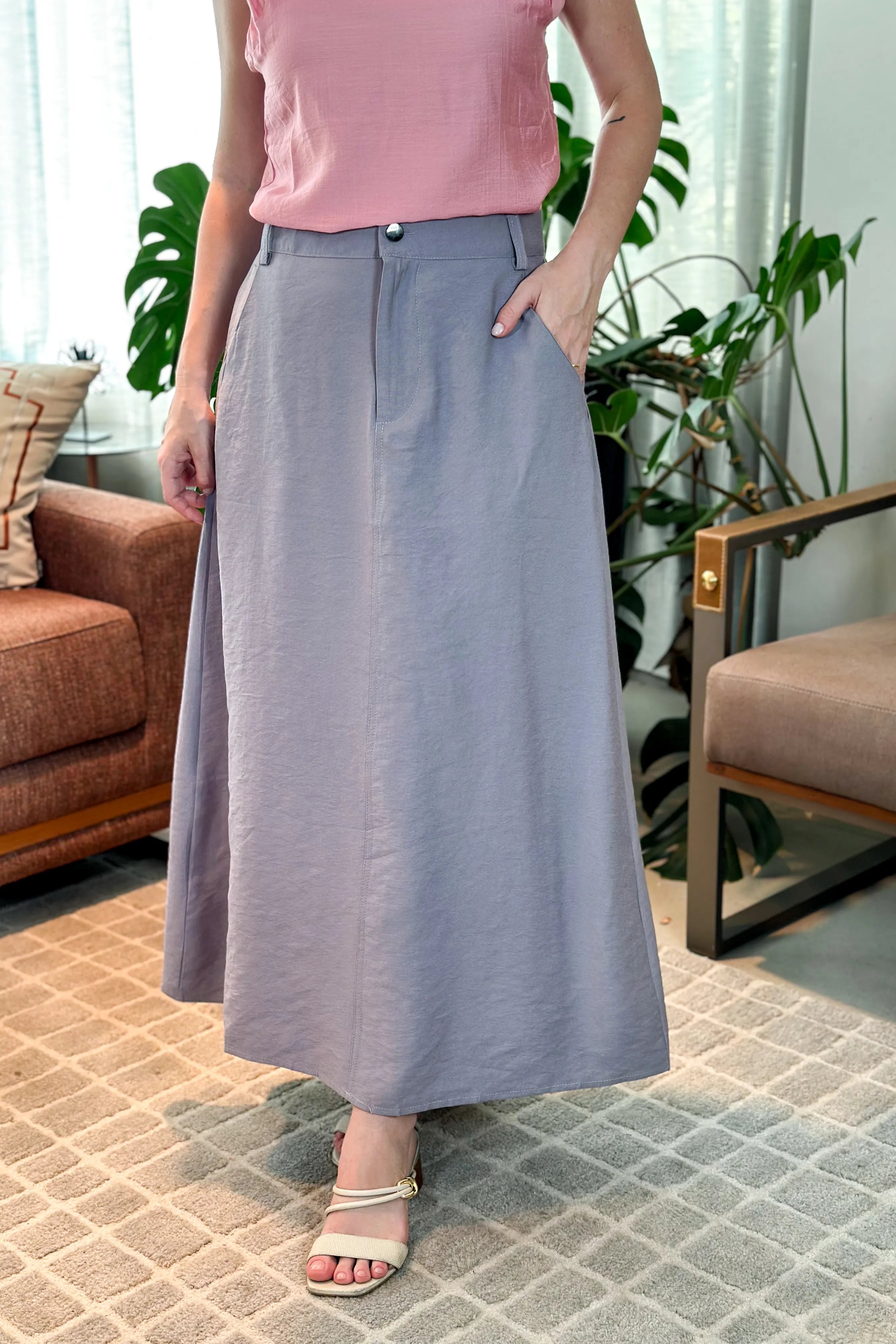 Saia Midi Visco Premium Carol Cinza
