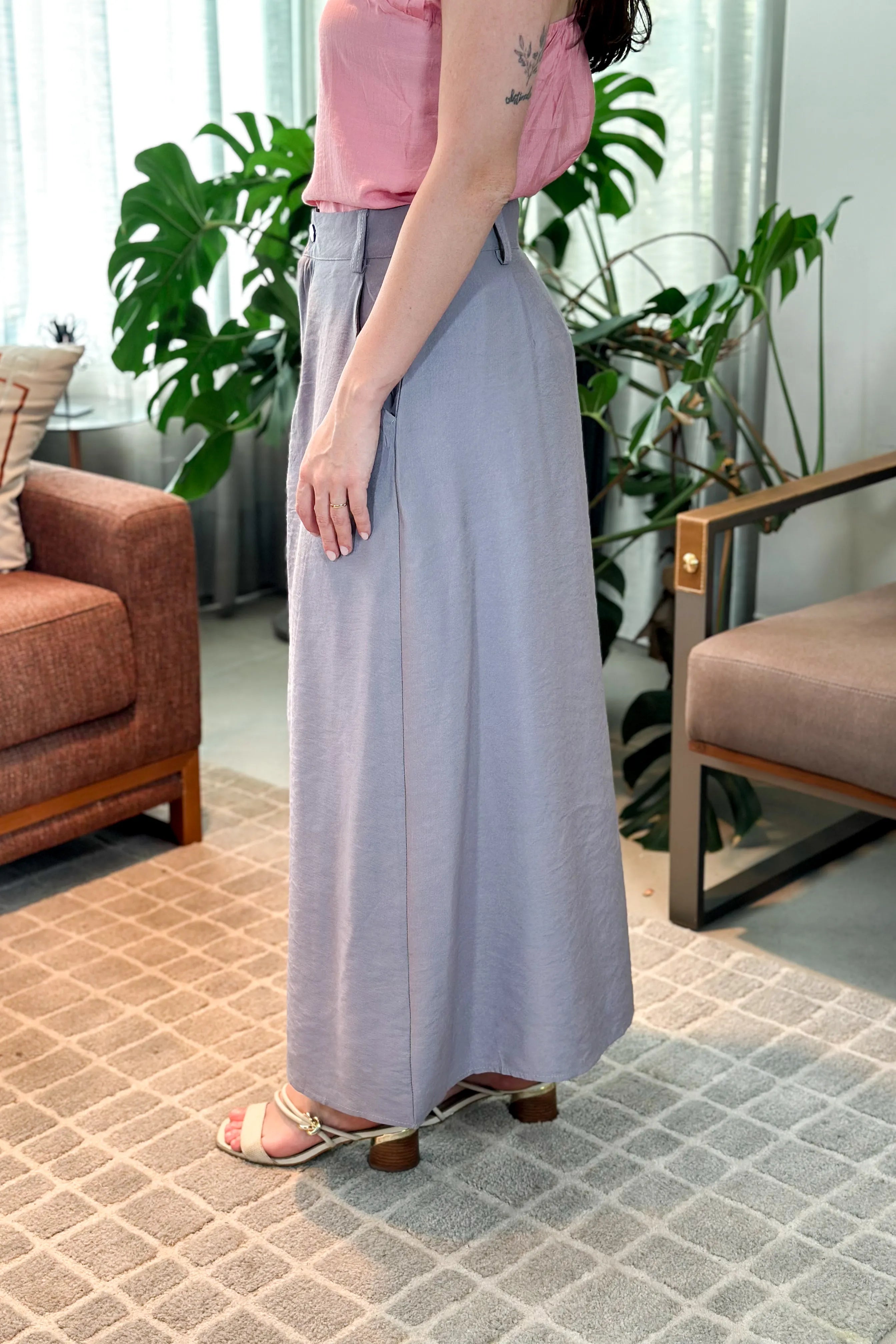 Saia Midi Visco Premium Carol Cinza