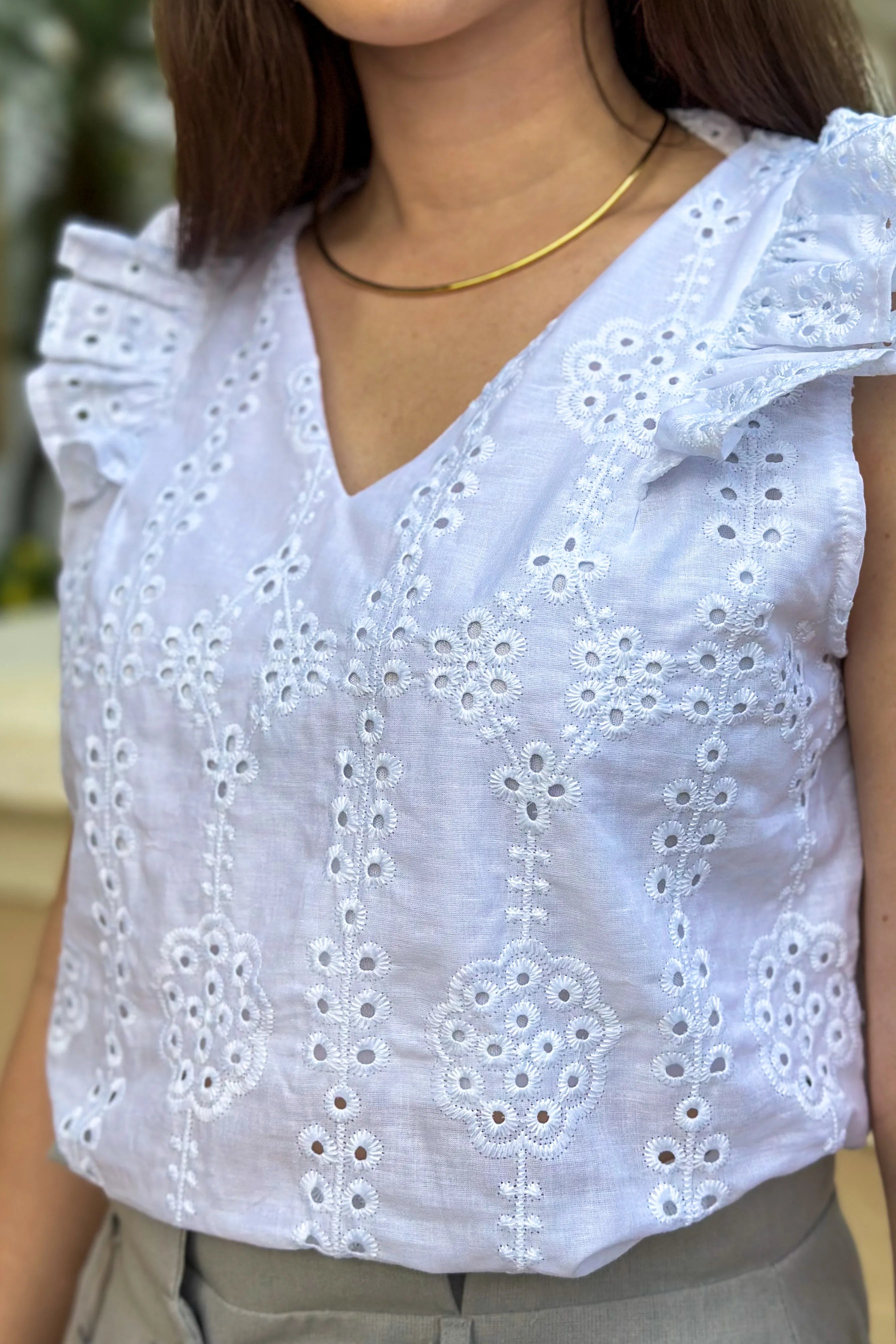 Blusa Em Lase Babados Manga Estefany Branca