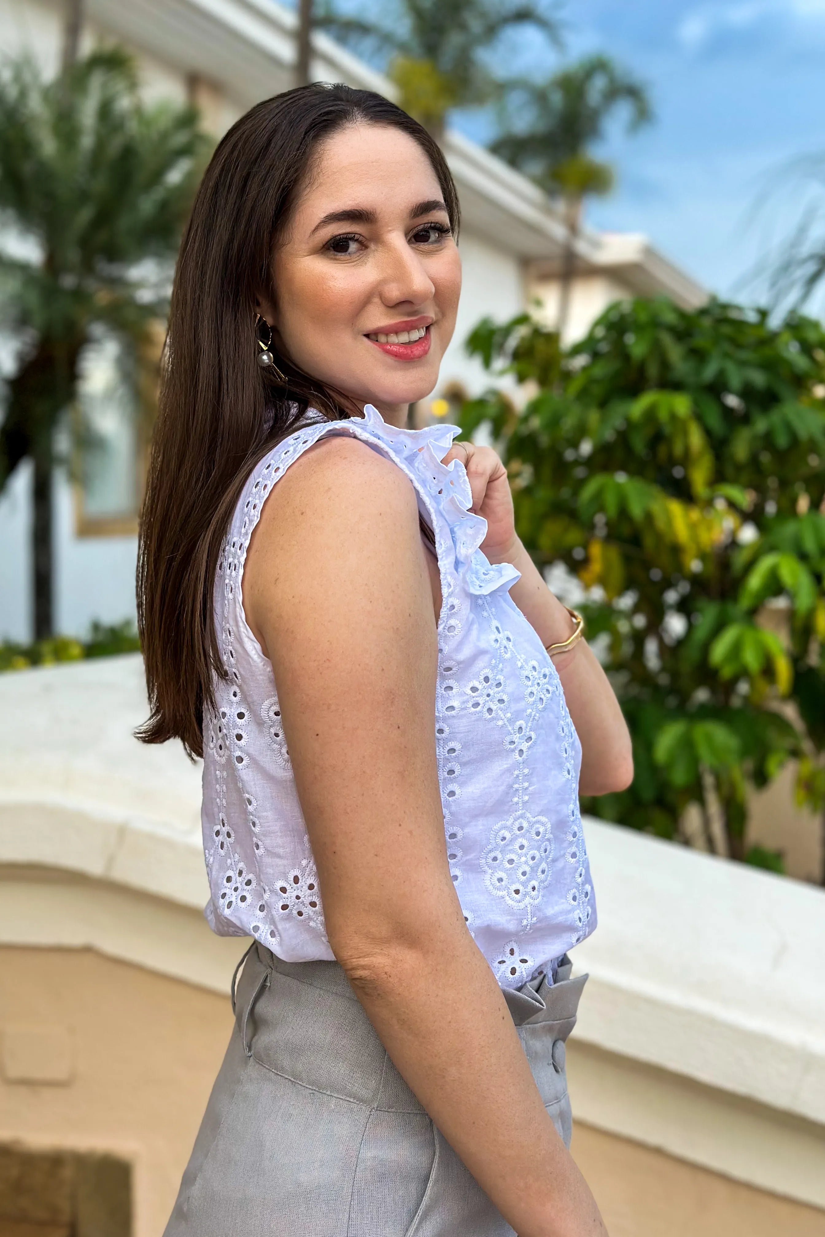 Blusa Em Lase Babados Manga Estefany Branca