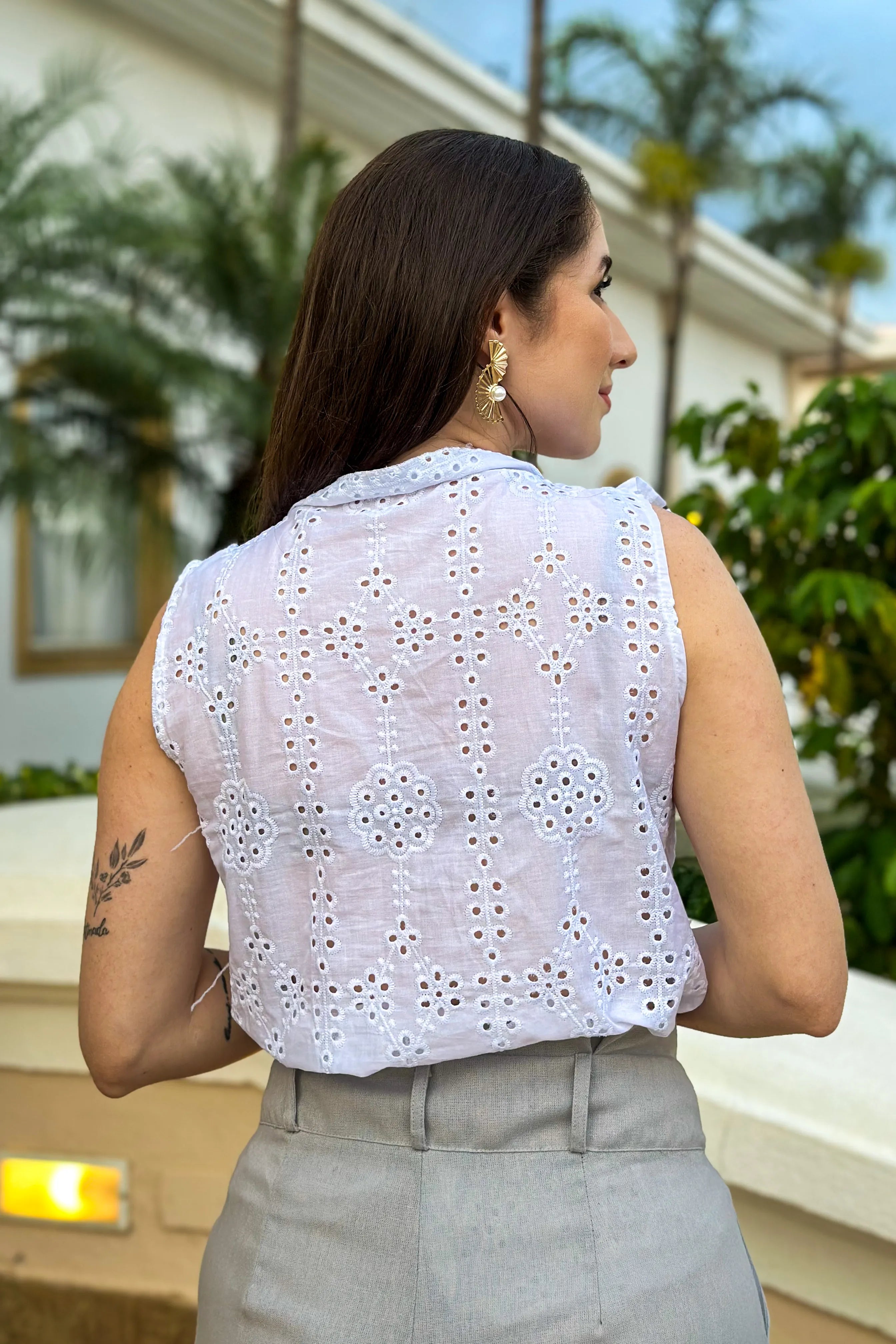 Blusa Em Lase Babados Manga Estefany Branca